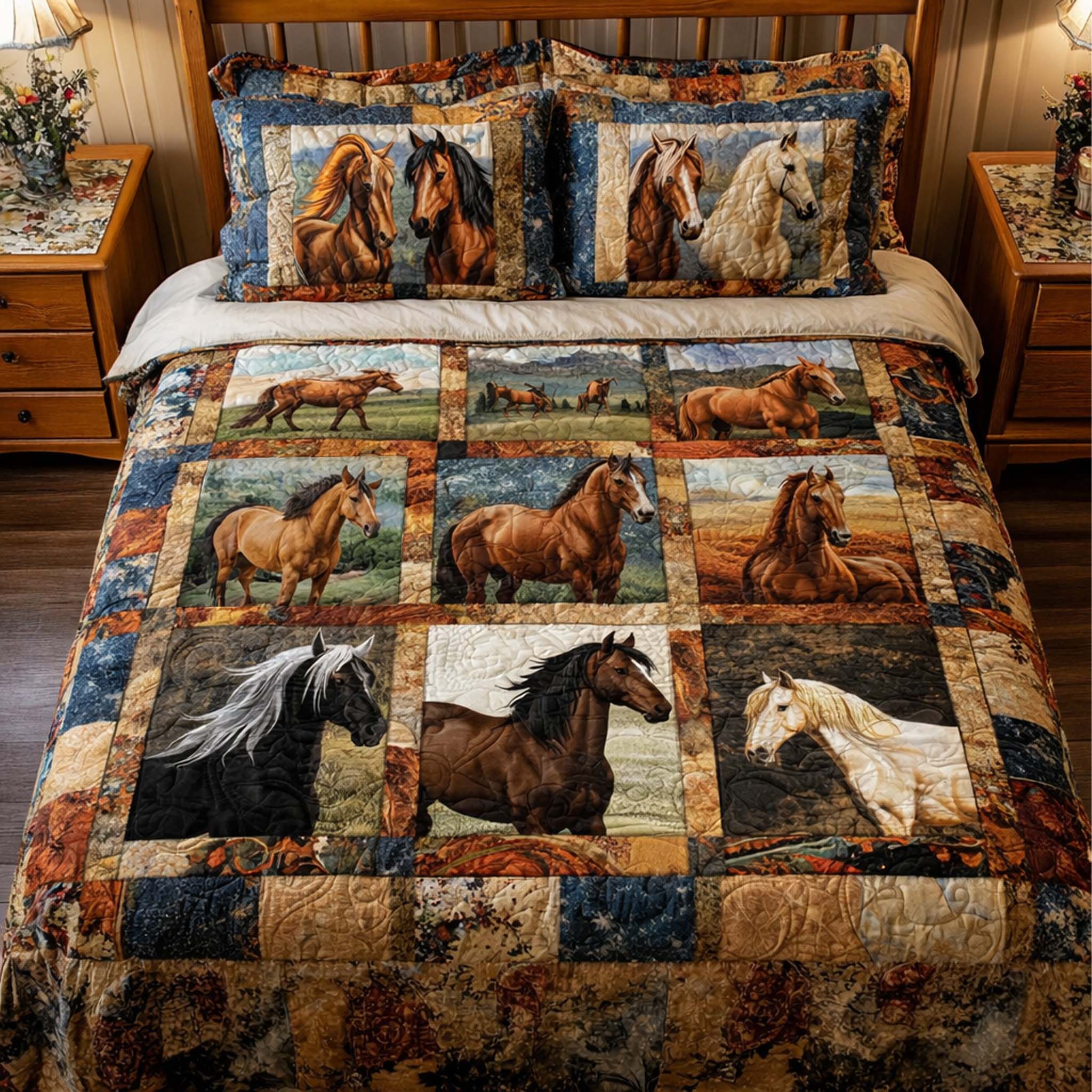 Horse Spirit Quilted Bedding Set Horse Lover Coverlet Set Home Gifts For Him