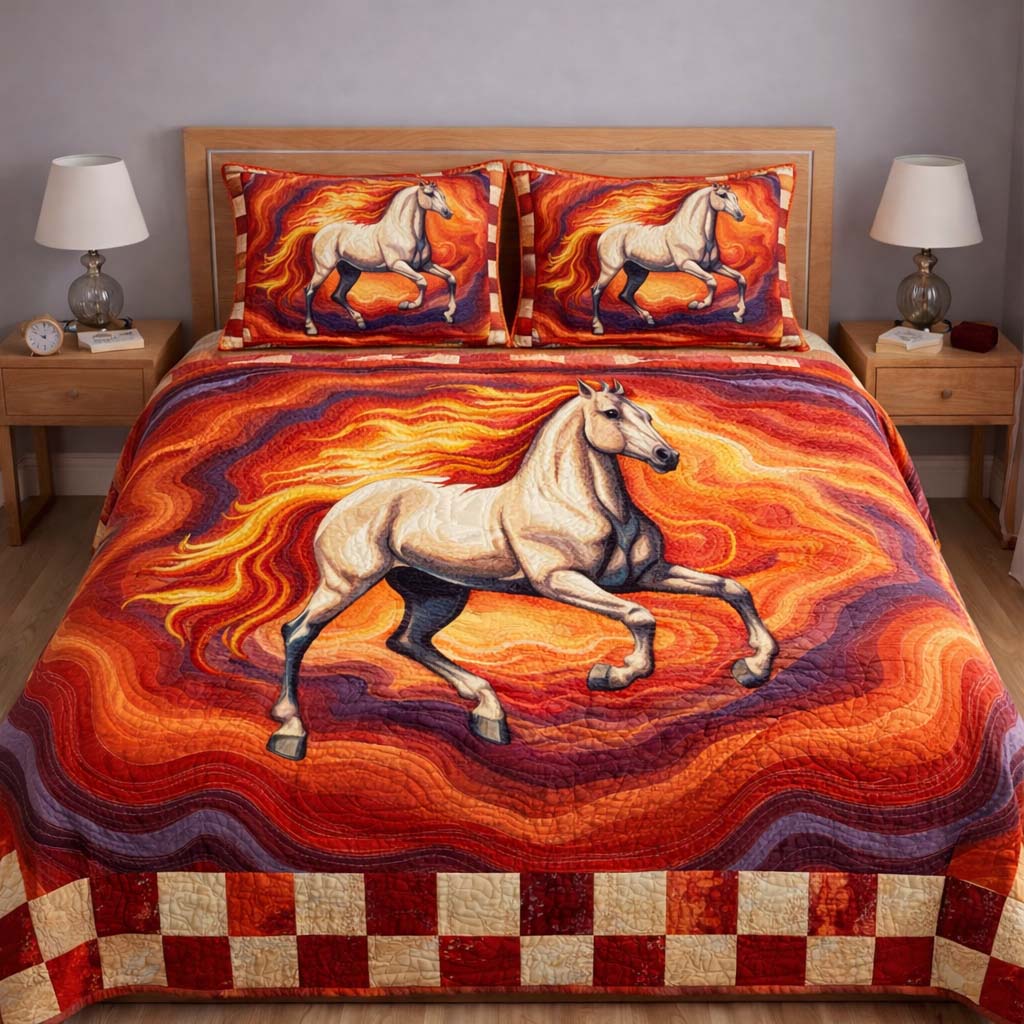 Horse Spirit Quilted Bedding Set Horse Lover Coverlet Set Room Gift For Him