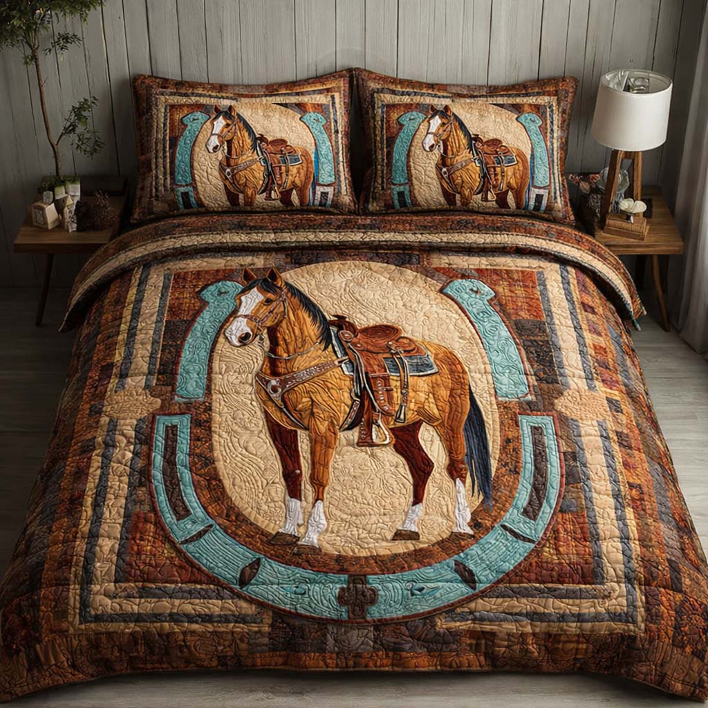 Horseshoe Stallion Quilted Bedding Set Lion Lover Coverlet Set Home Lover Gift