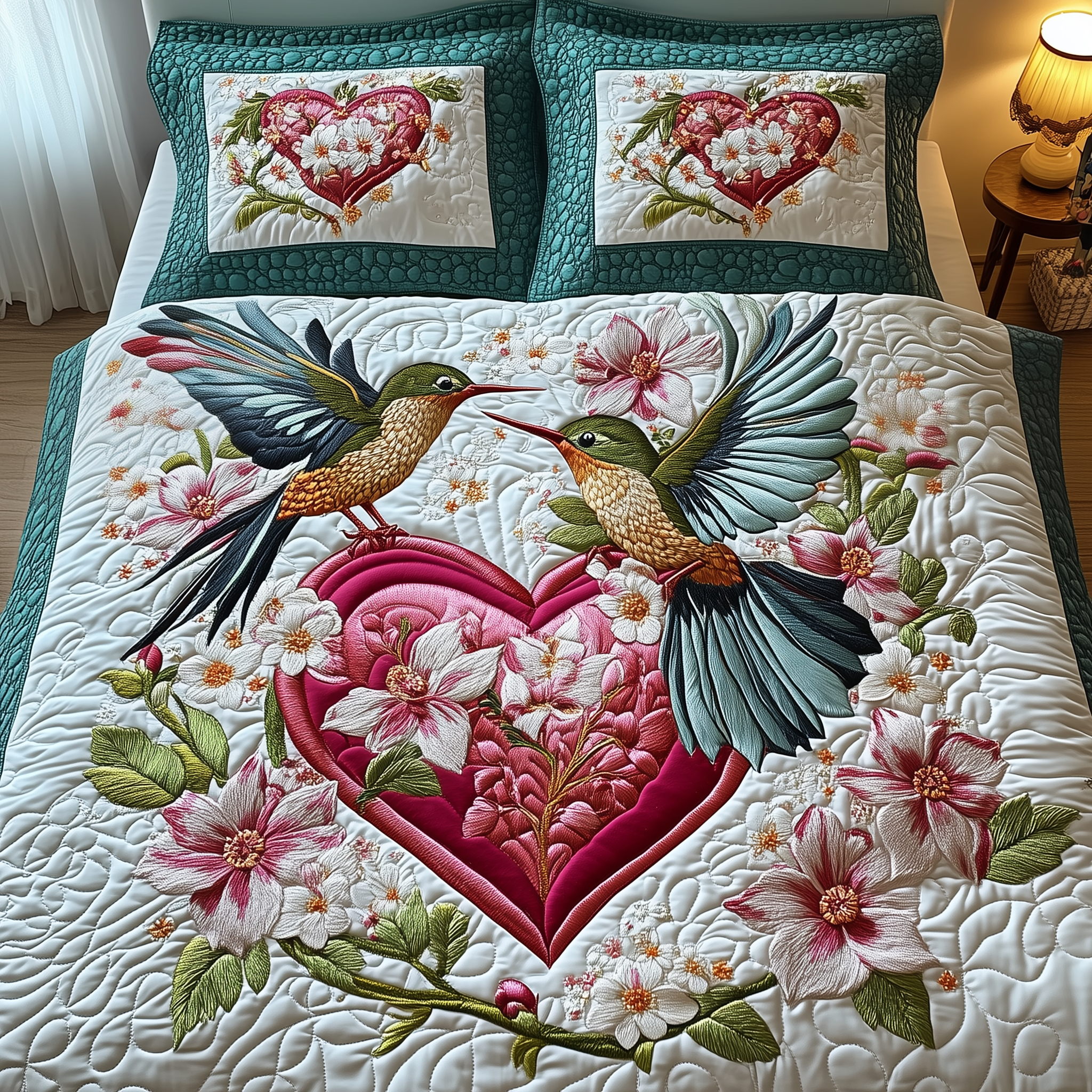Hummingbird Love Quilted Bedding Set Hummingbird Lover Coverlet Set House Gift
