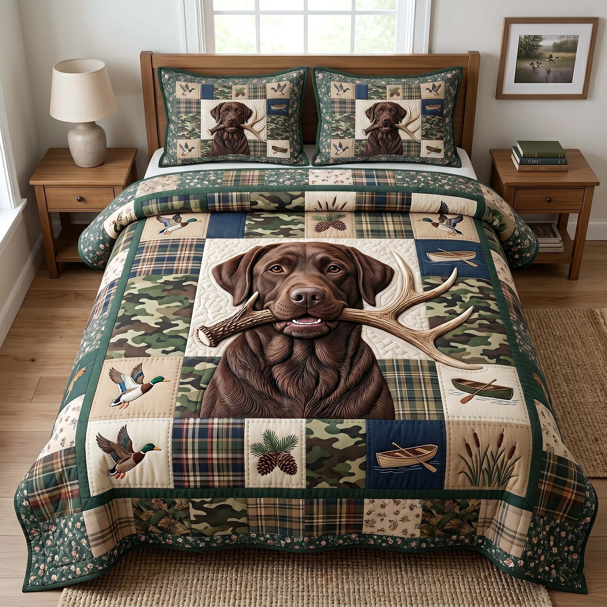 Hunting Lab Quilted Bedding Set Rustic Lifestyle Coverlet Set Best Decor Gift