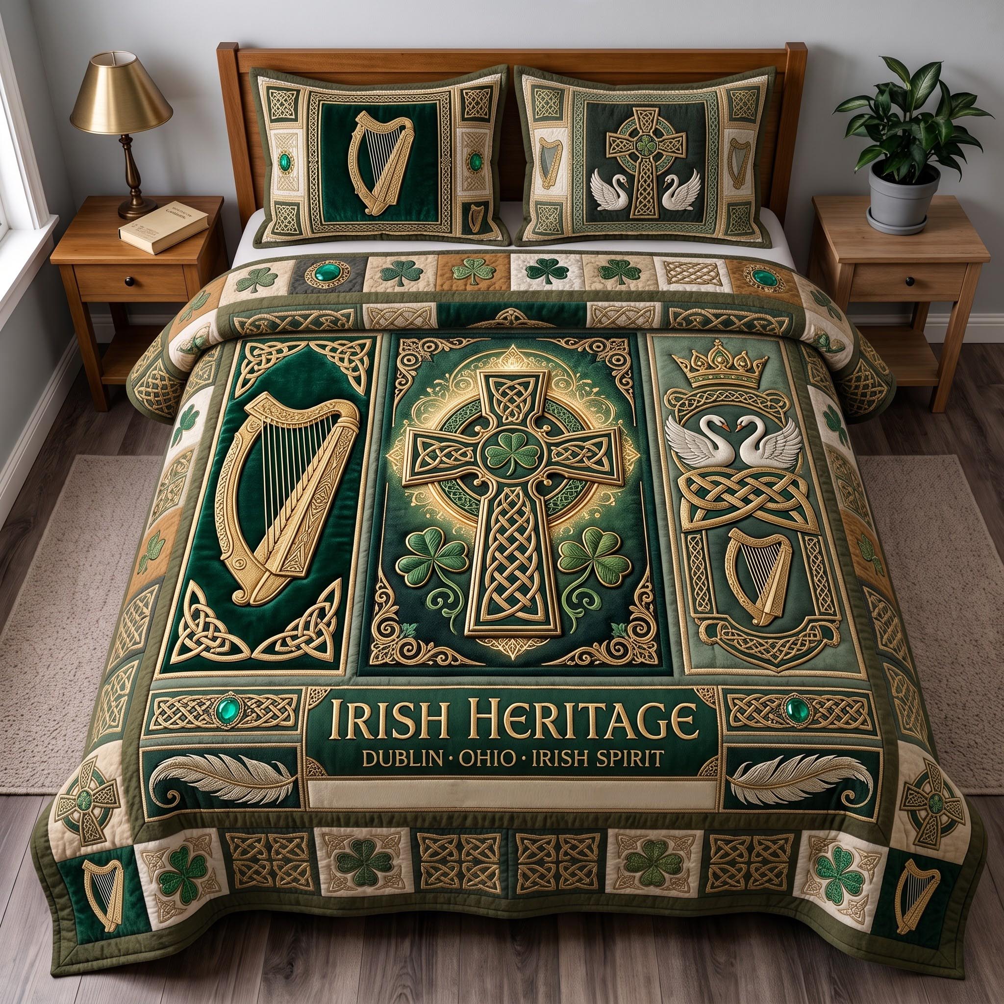 Irish Legacy Quilted Bedding Set Irish Heritage Coverlet Set Gift For New Home