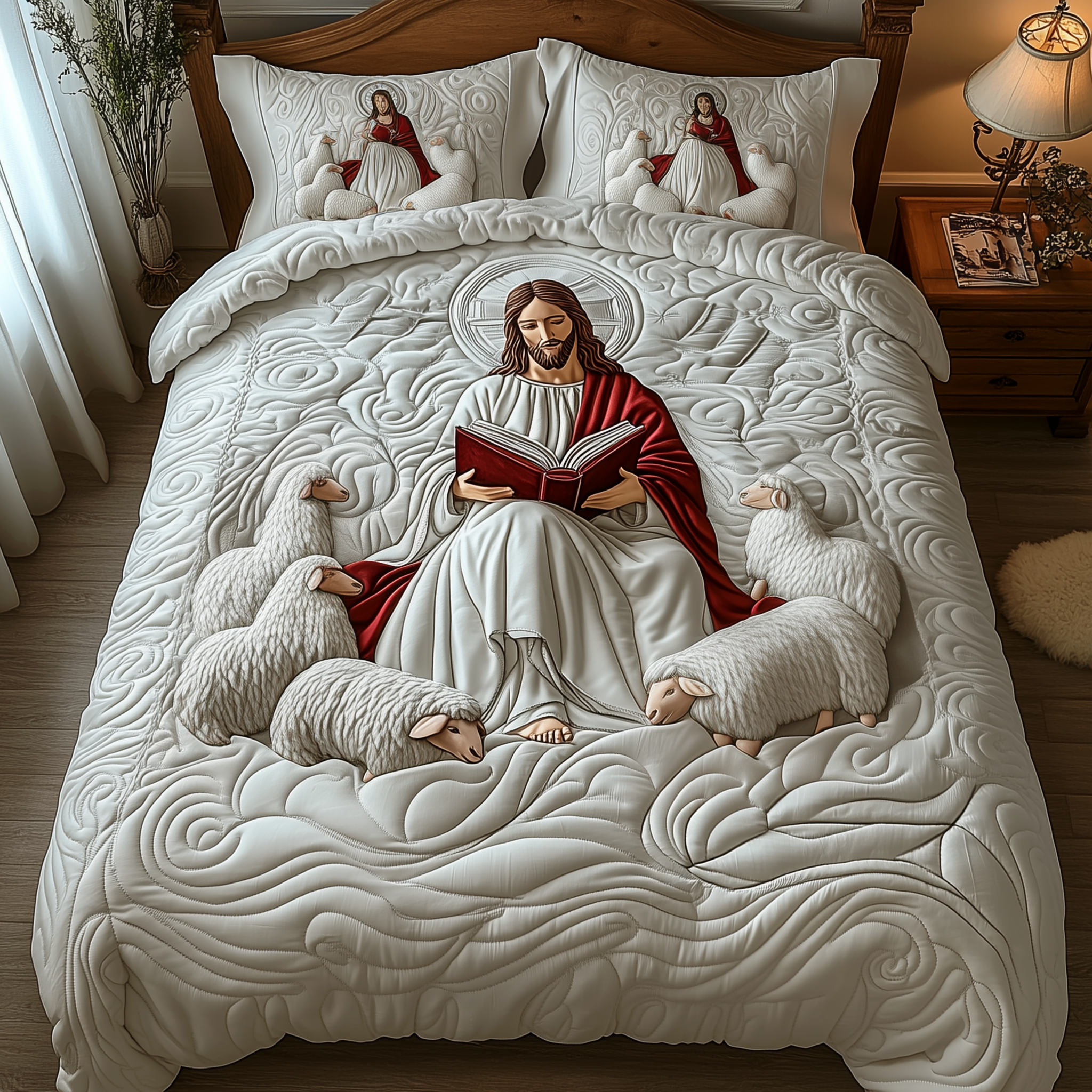 Jesus Quilted Bedding Set Christian Faith Coverlet Set Cozy Housewarming Gift Ideas