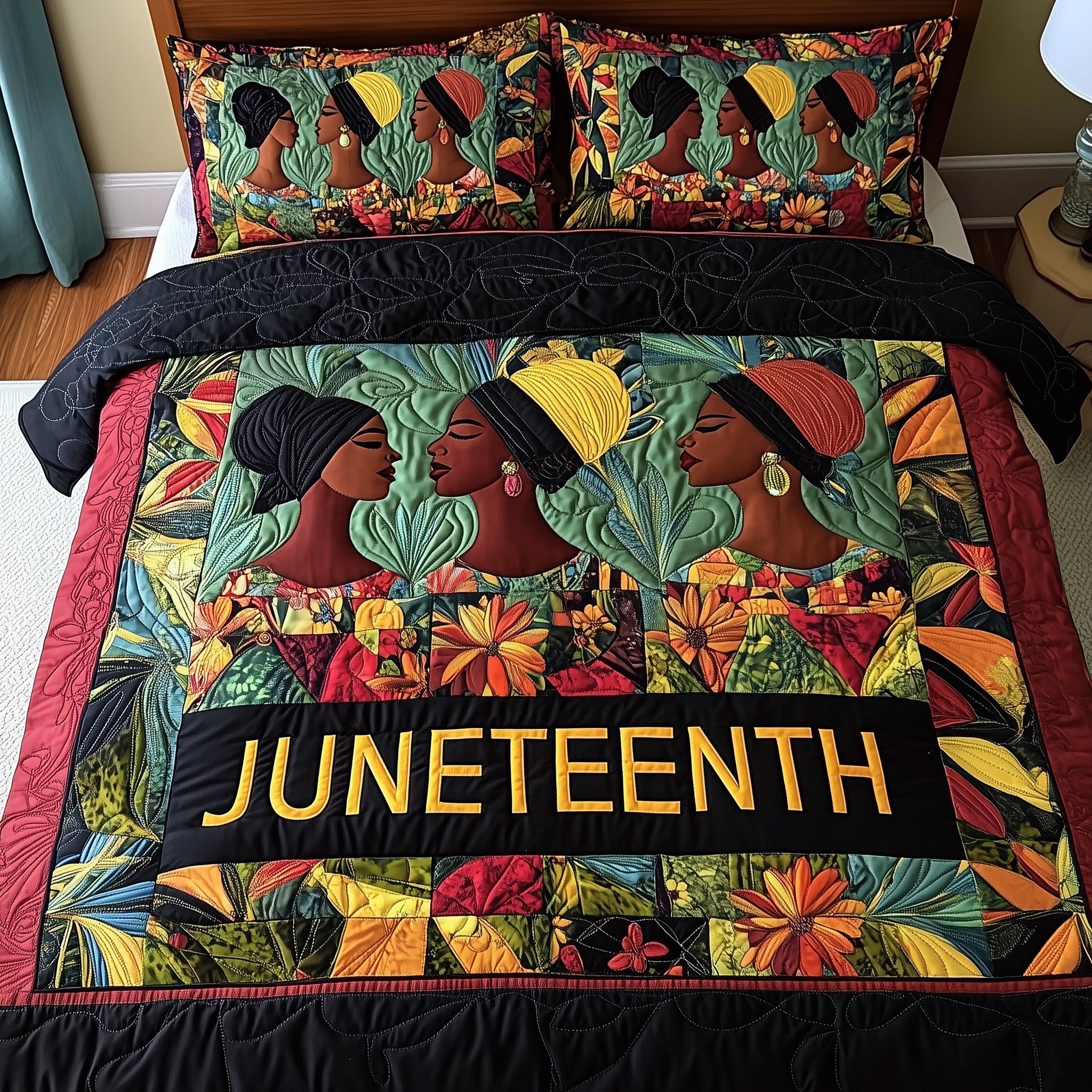 Juneteenth Quilted Bedding Set African Heritage Coverlet Set Home Gift For Him