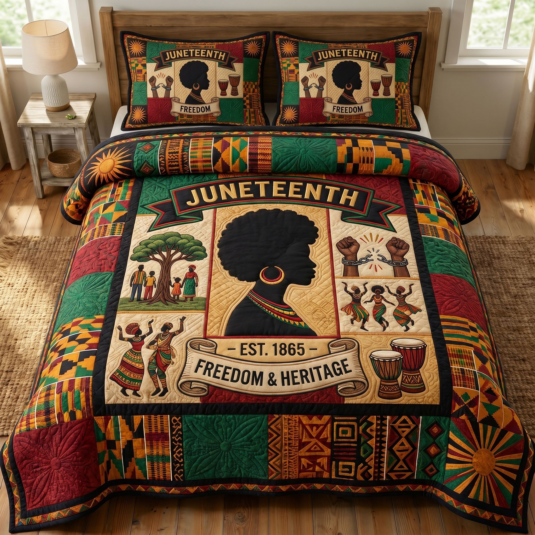 Juneteenth Soul Quilted Bedding Set African Heritage Coverlet Set Home Gift For Her