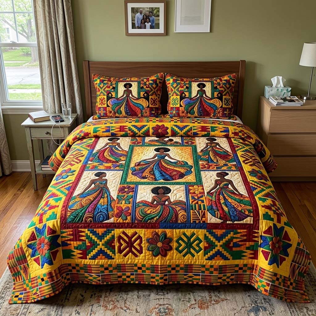 Kente Royal Harmony Quilted Bedding Set African Heritage Coverlet Set Great Gift