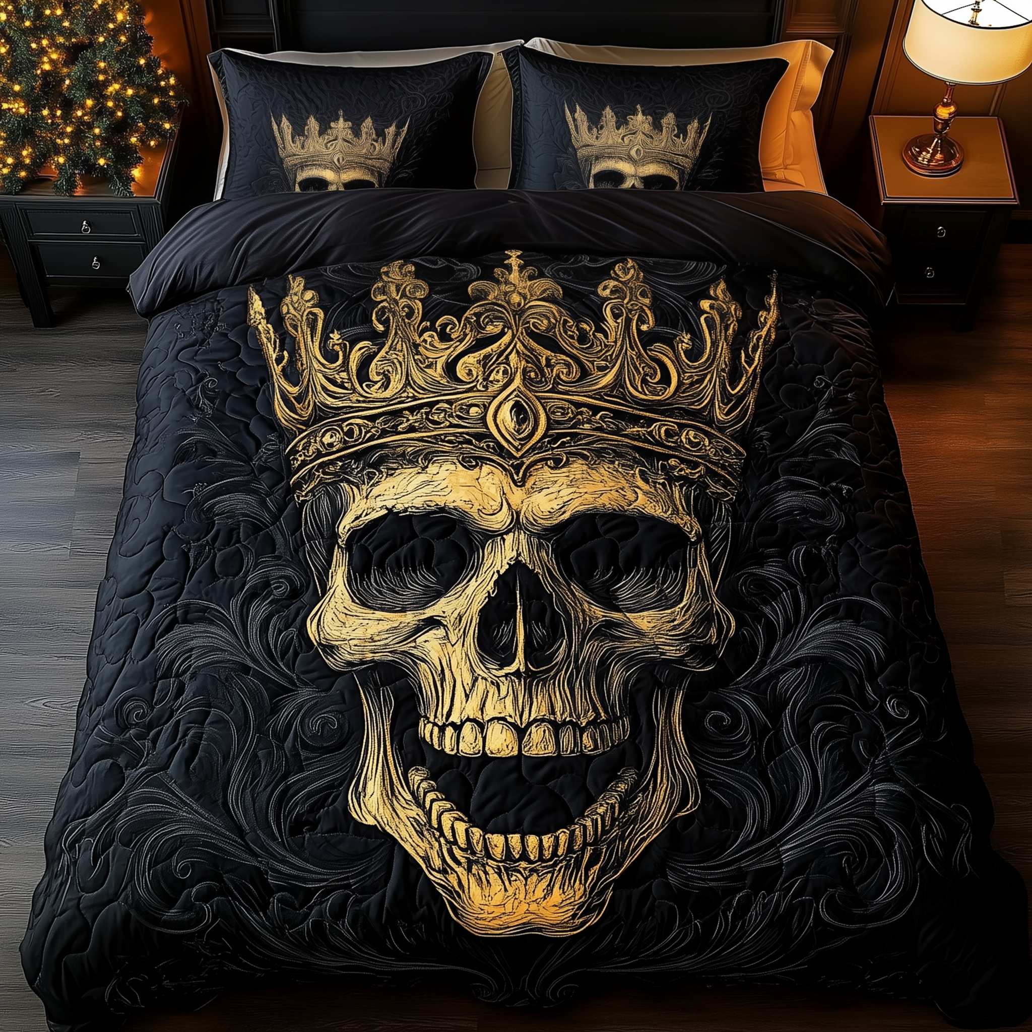 King of Shadows Quilted Bedding Set Halloween Pumpkin Coverlet Set Home Lover Gift Ideas