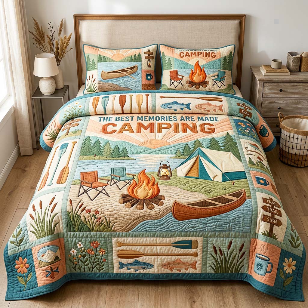 Lakeside Memories Quilted Bedding Set Rustic Lifestyle Coverlet Set Gift For Room Lovers