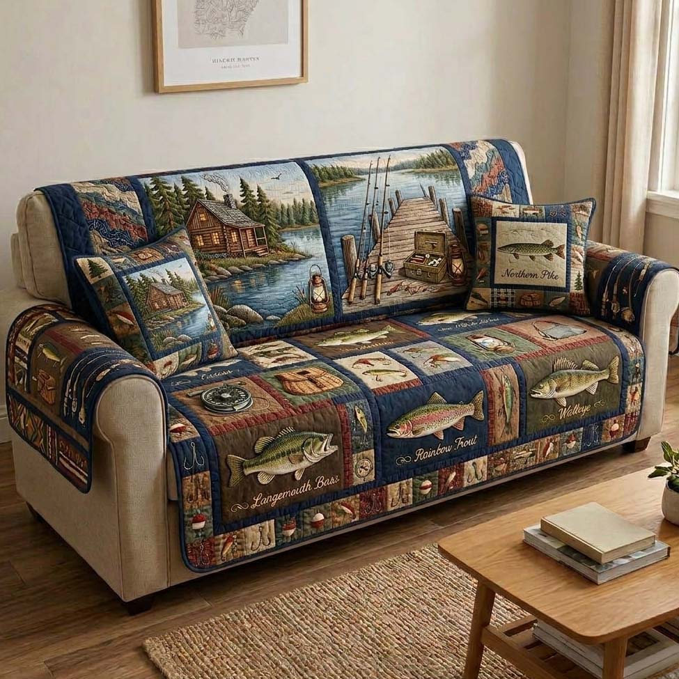 Lakeside Memory Scene Quilted Sofa Cover Lakeside Memory Quilted Couch Cover Home Gift For Him