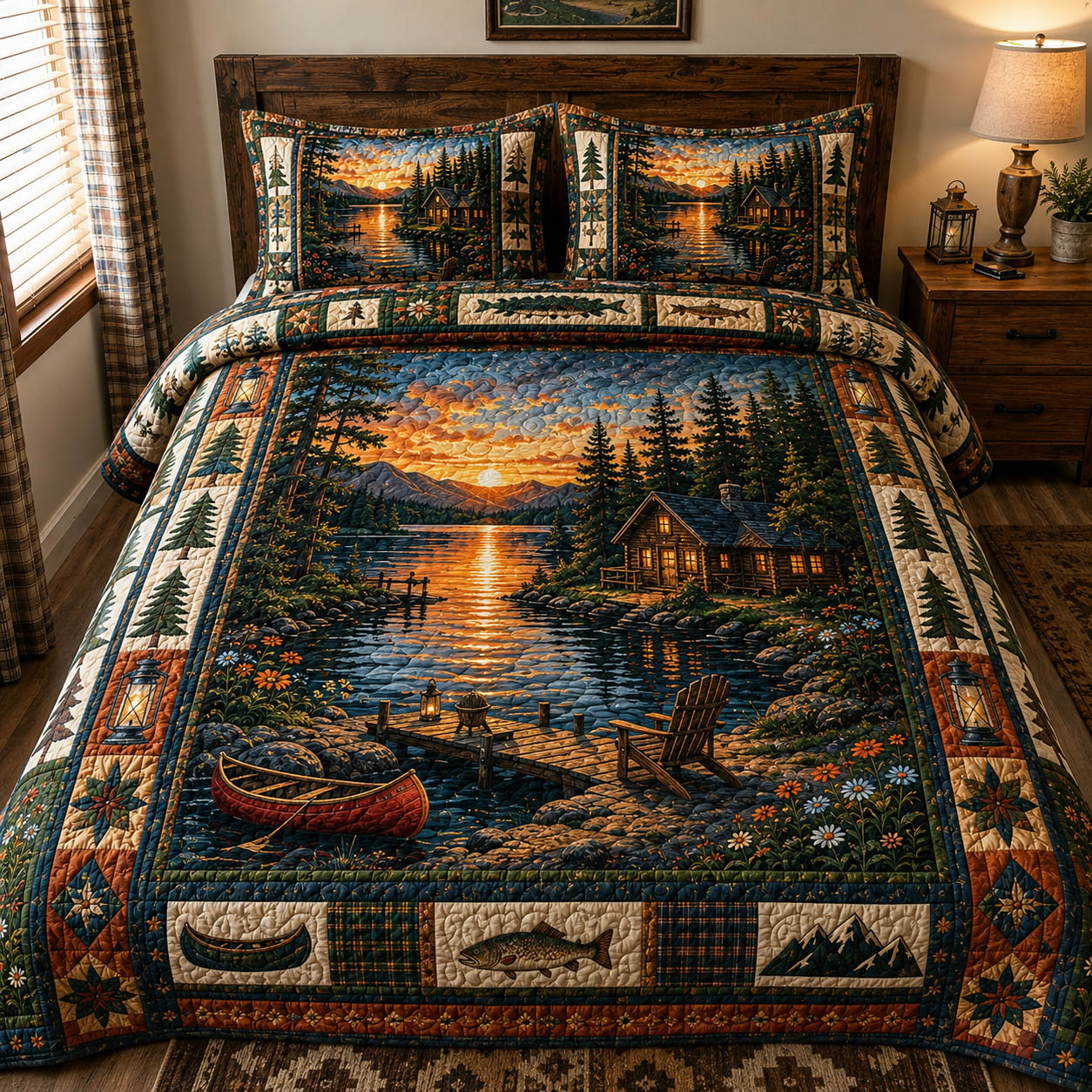 Lakeside Sunset Quilted Bedding Set Tropical Sunset Coverlet Set Unique Gifts