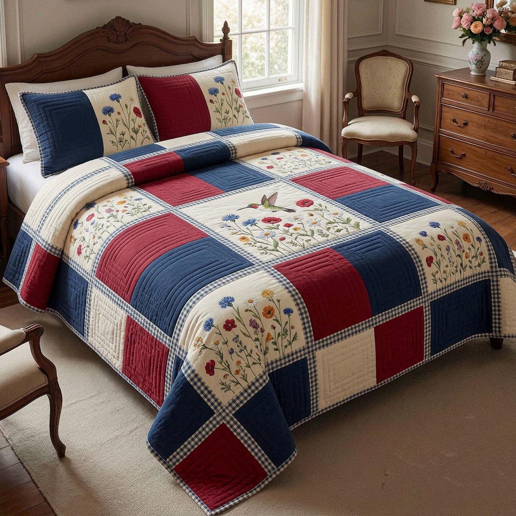 Liberty Bloom Quilted Bedding Set Patriotic America Coverlet Set Best Room Decor Gifts