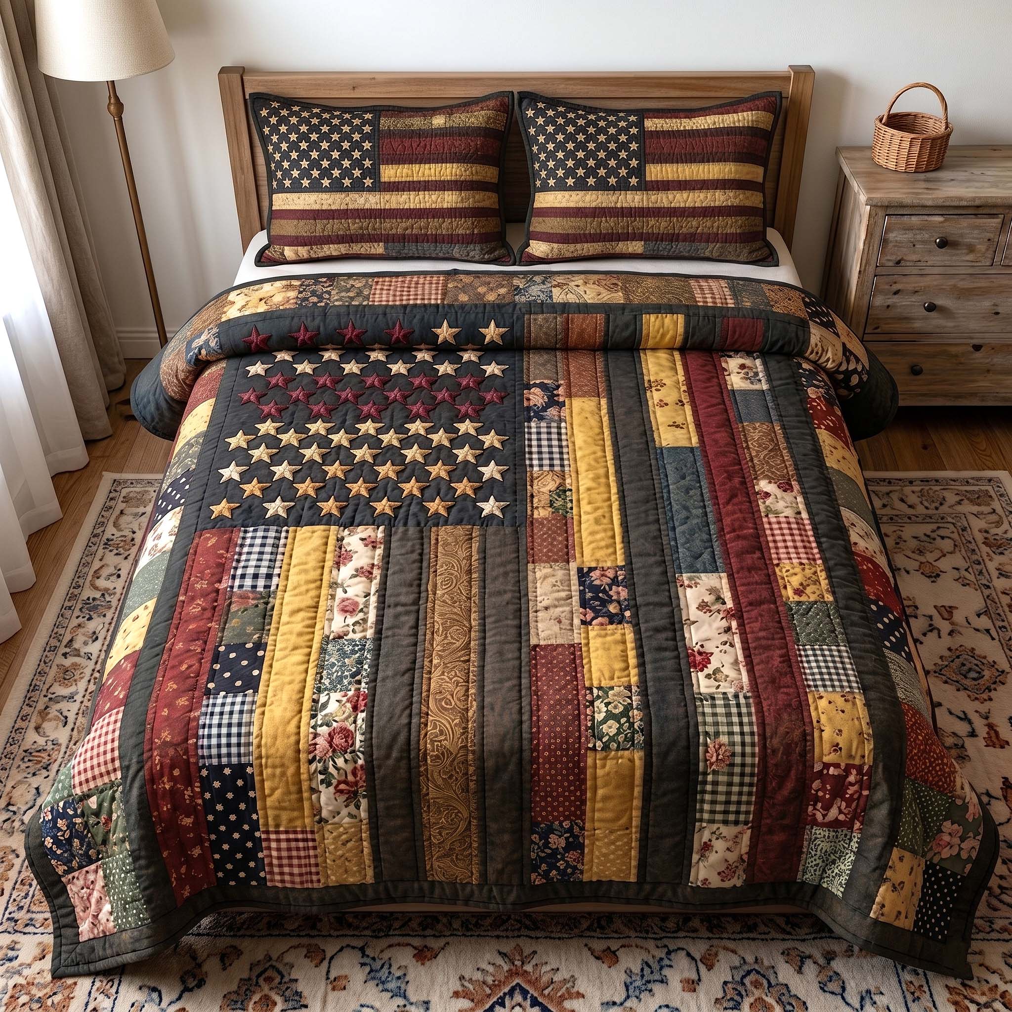 Liberty Legacy Quilted Bedding Set Patriotic America Coverlet Set Room Gift For Her