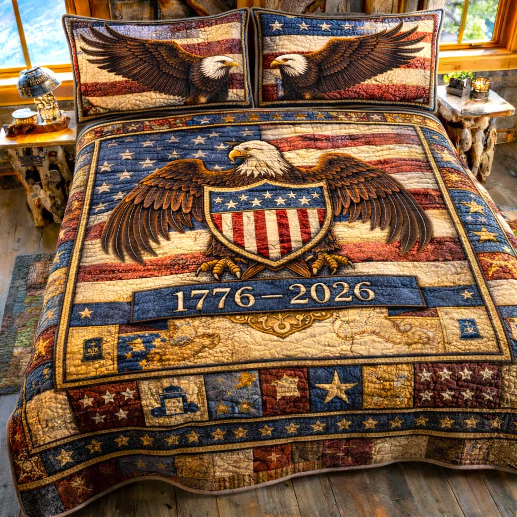 Liberty Spirit Quilted Bedding Set Patriotic America Coverlet Set Present For New Home