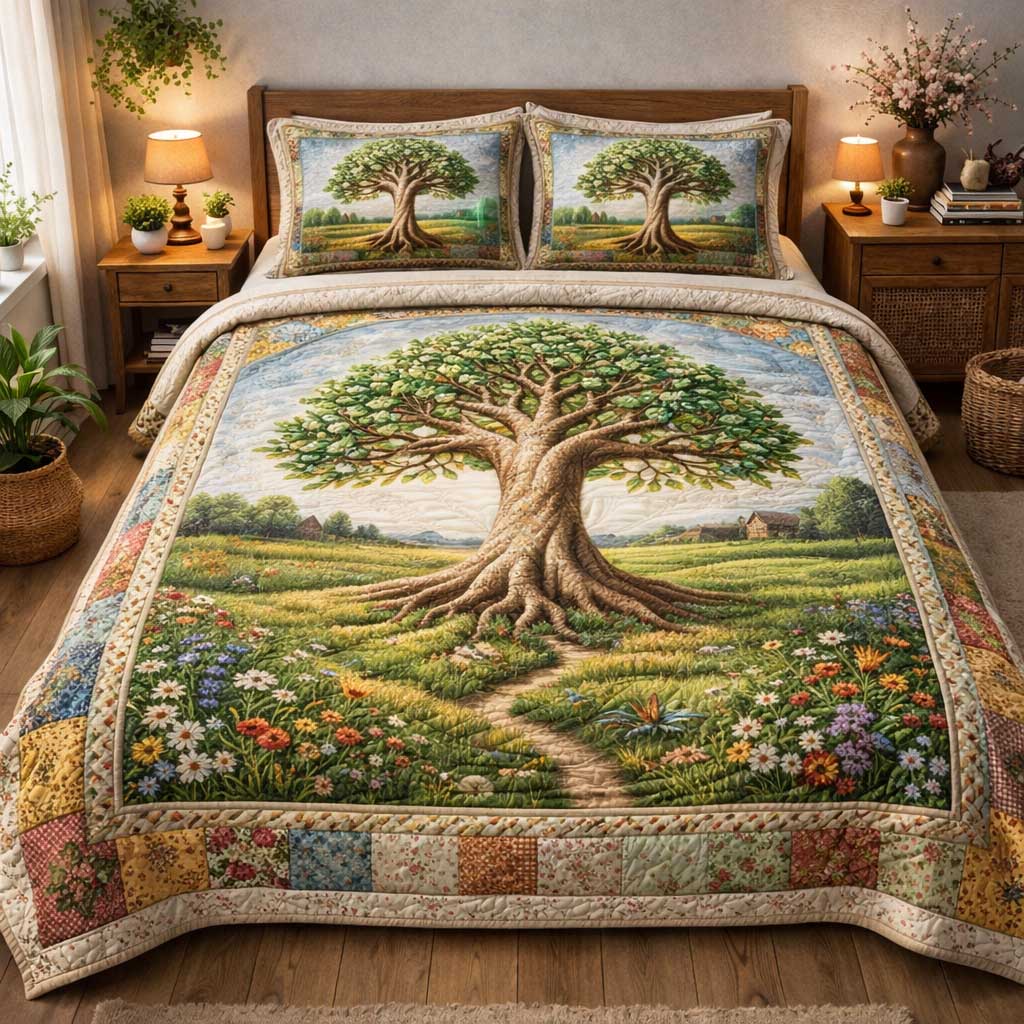 Life Roots Quilted Bedding Set Cultural Heritage Coverlet Set New Gift