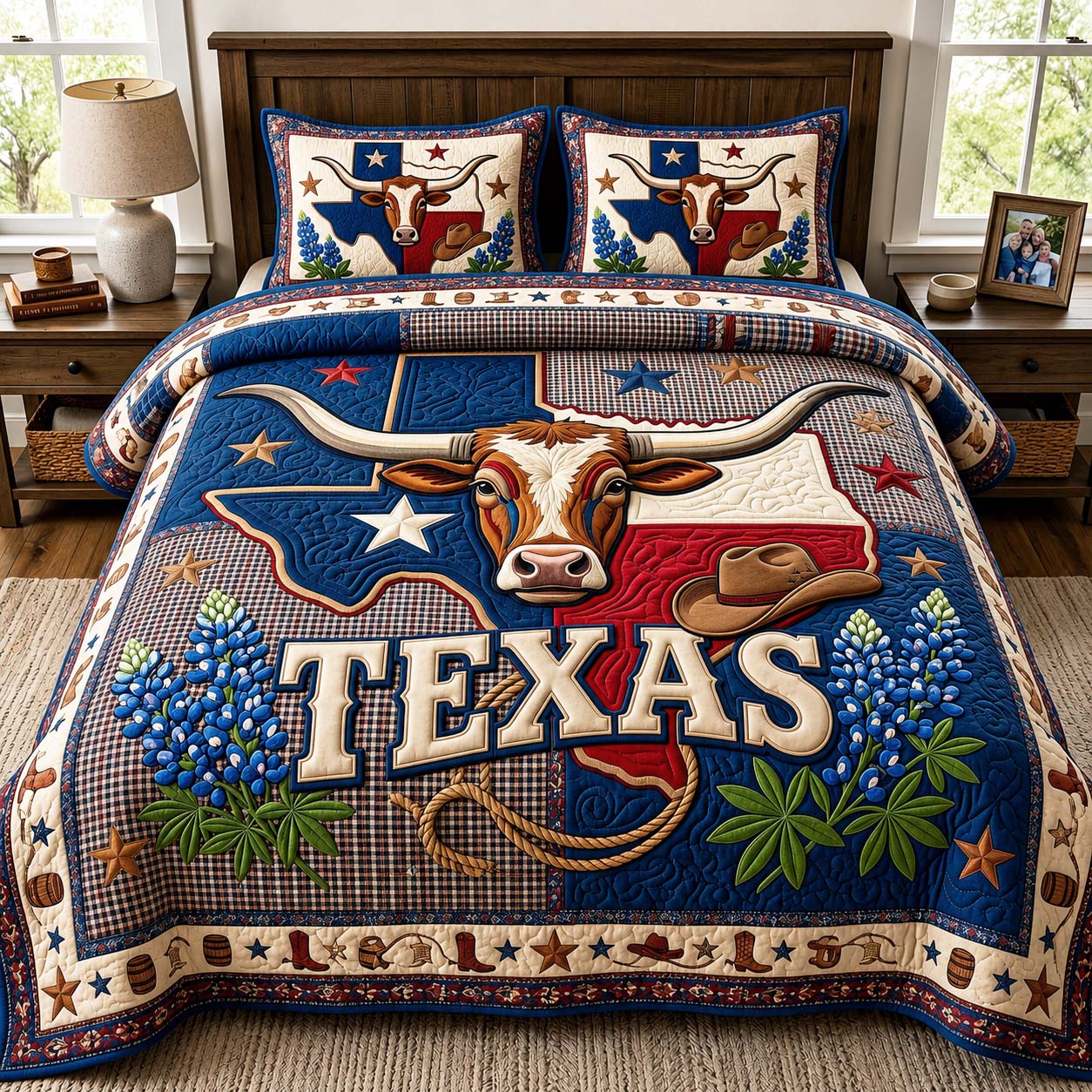 Longhorn Bloom Quilted Bedding Set Longhorn Lover Coverlet Set Present For New Home