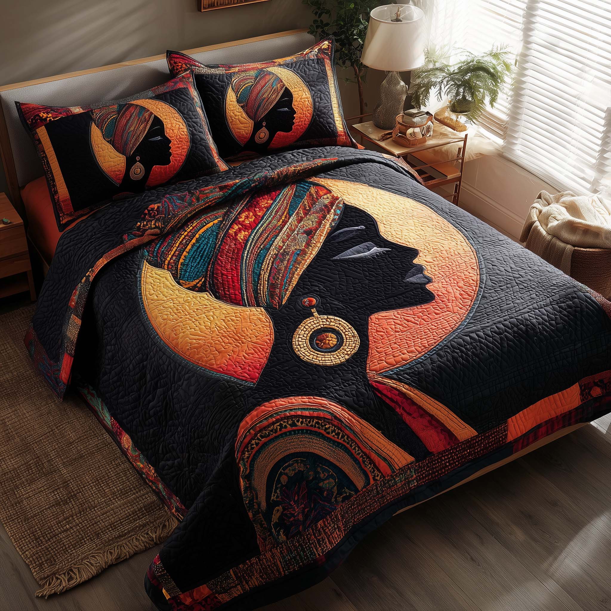 Magnificent Melanin Quilted Bedding Set African Heritage Coverlet Set Gift For Living Room