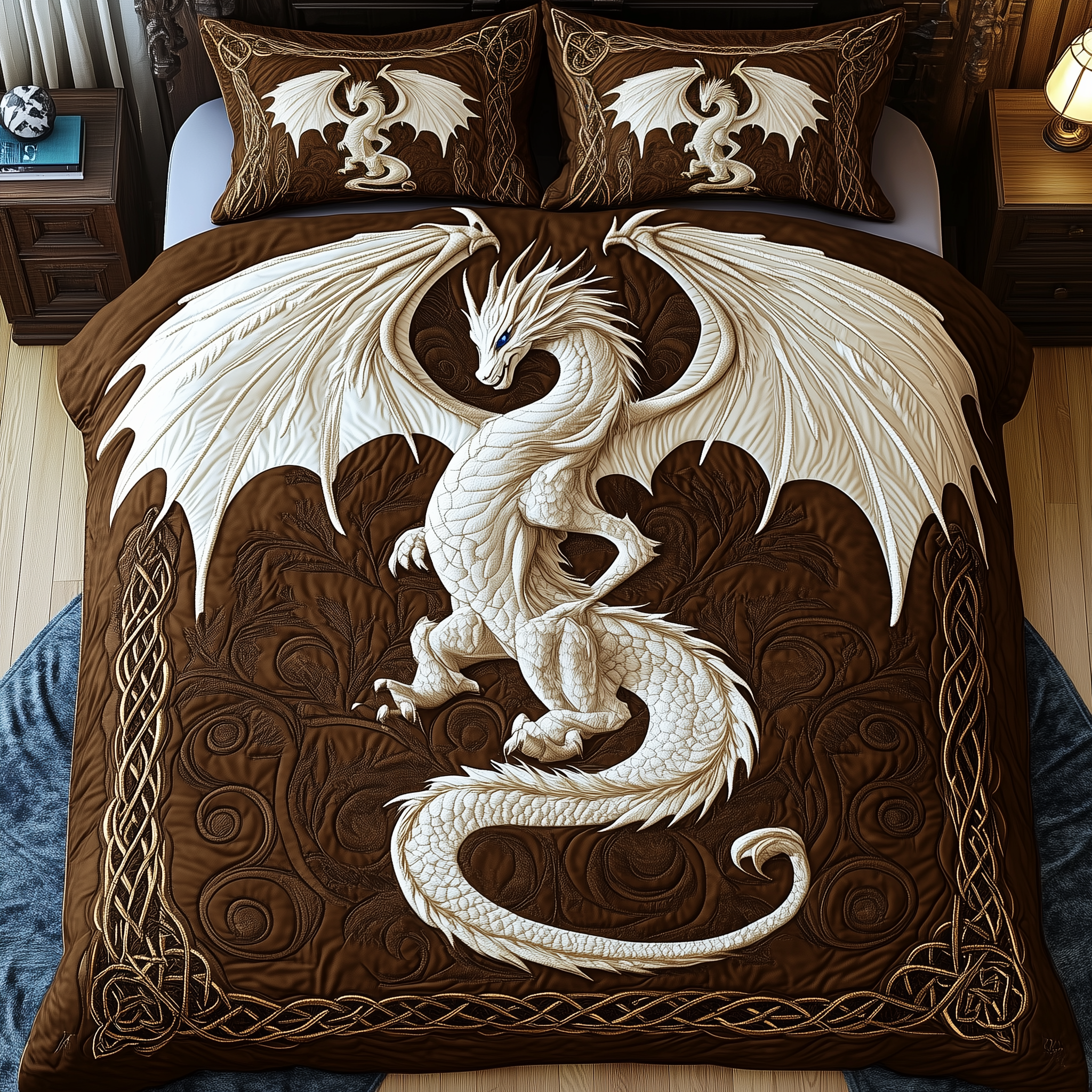 Majestic Dragon Quilted Bedding Set Dragon Lover Coverlet Set Top Decor Gift