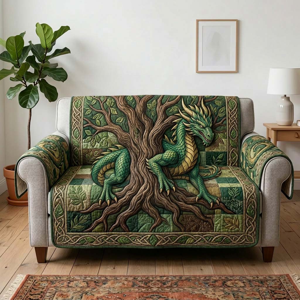 Majestic Dragon Quilted Sofa Cover Fantasy Dragon Quilted Couch Cover Gifts For Room Decor