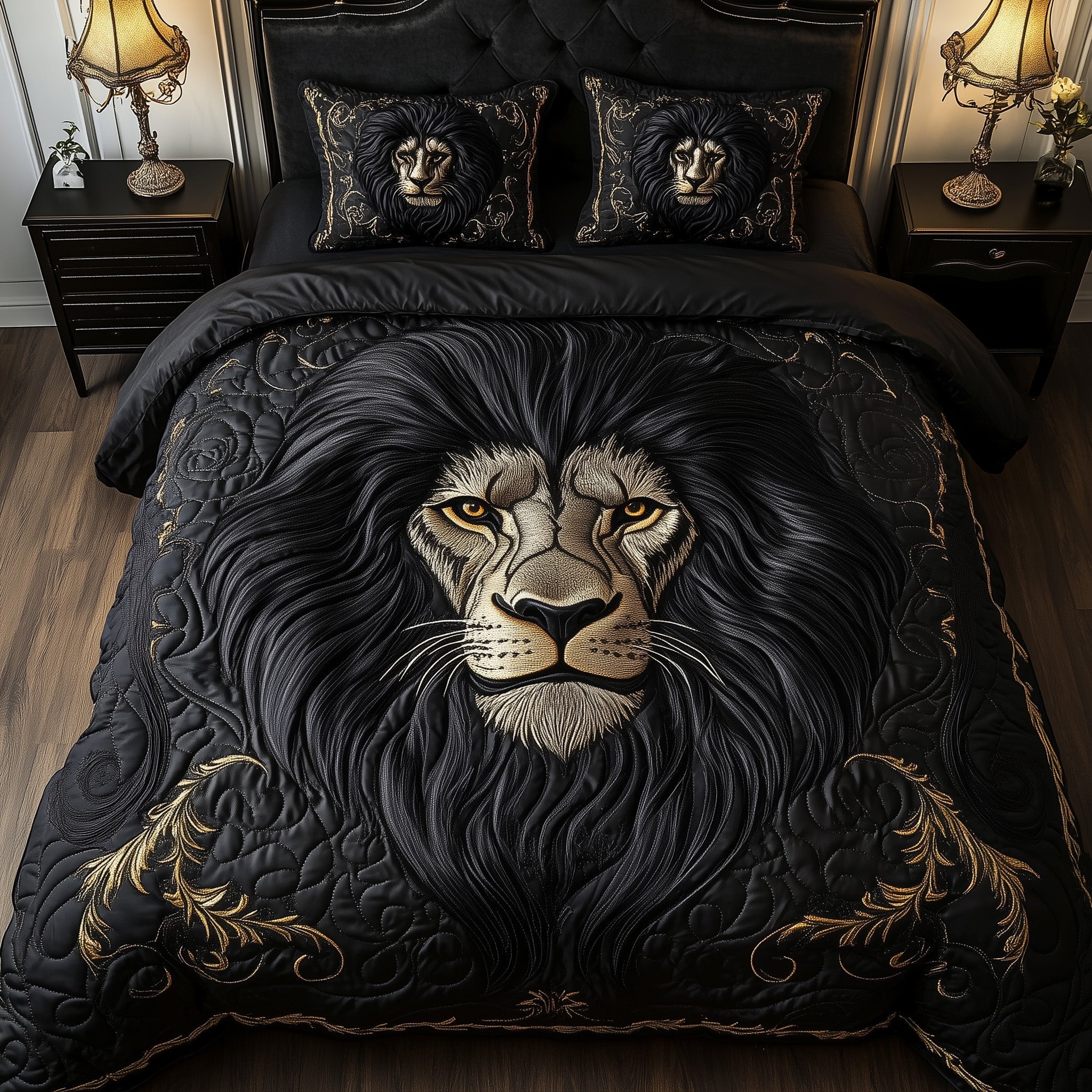 Majestic Lion Quilted Bedding Set Lion Lover Coverlet Set Home Gifts Ideas For Him