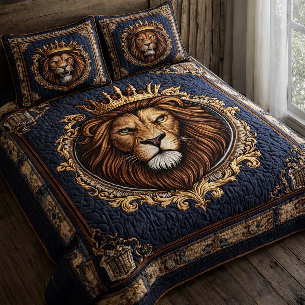 Majestic Lion Quilted Bedding Set Lion Lover Coverlet Set Present For House Lovers