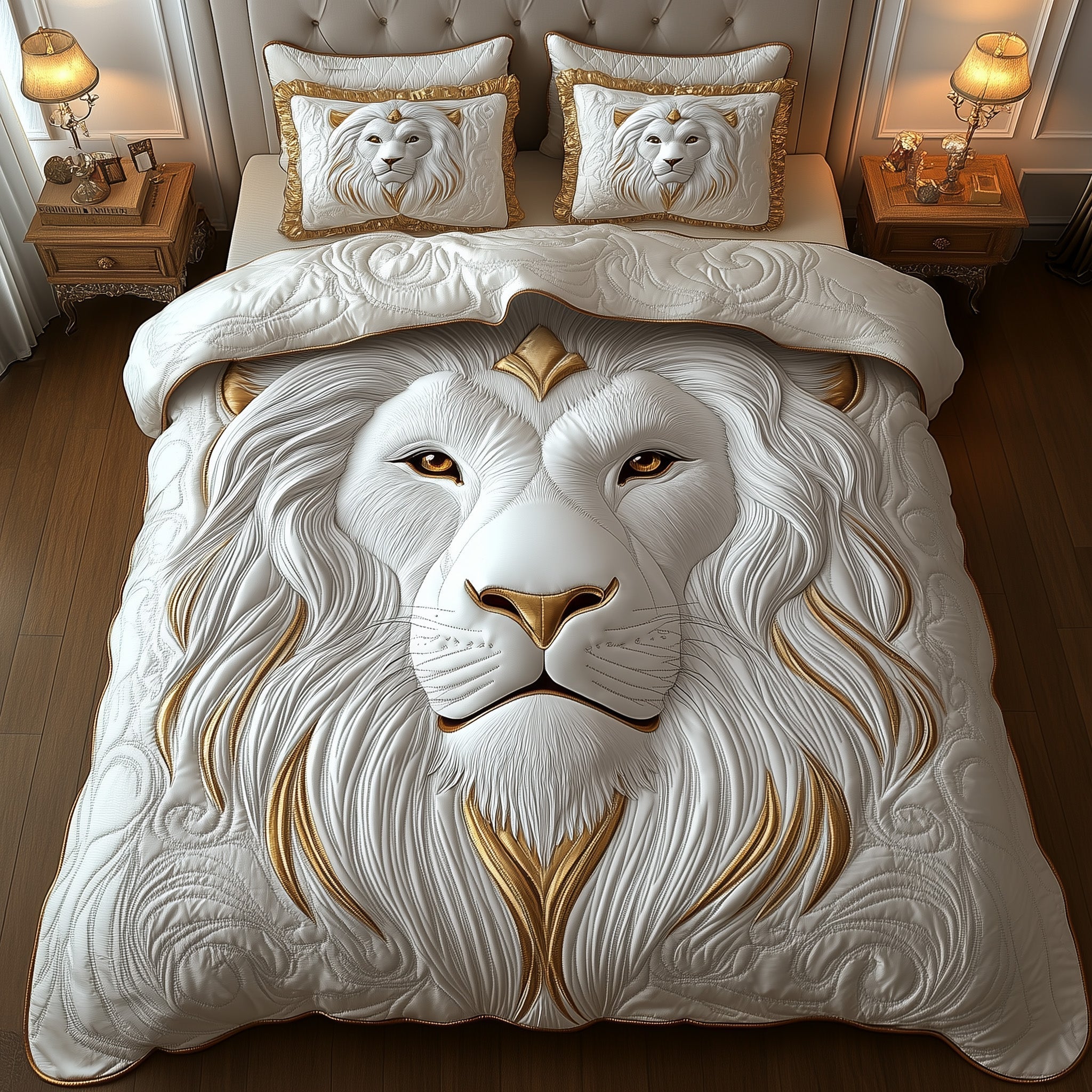 Majestic Lion Quilted Bedding Set Lion Lover Coverlet Set Room Lover Gift
