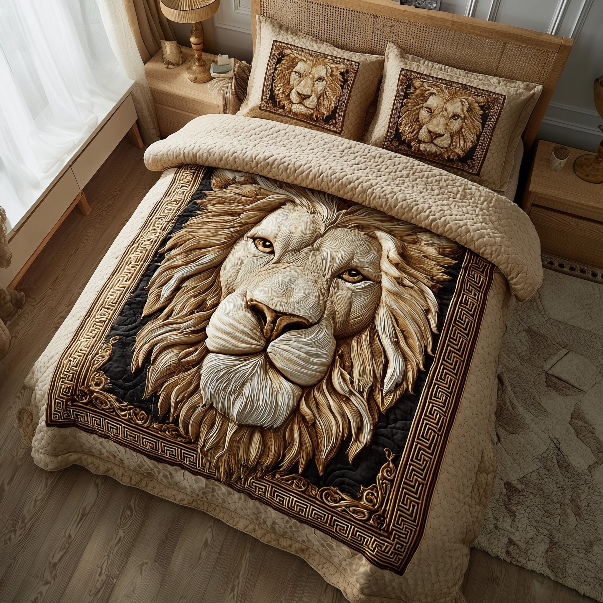 Majestic Lion Quilted Bedding Set Lion Lover Coverlet Set Unique Home Decor Gifts