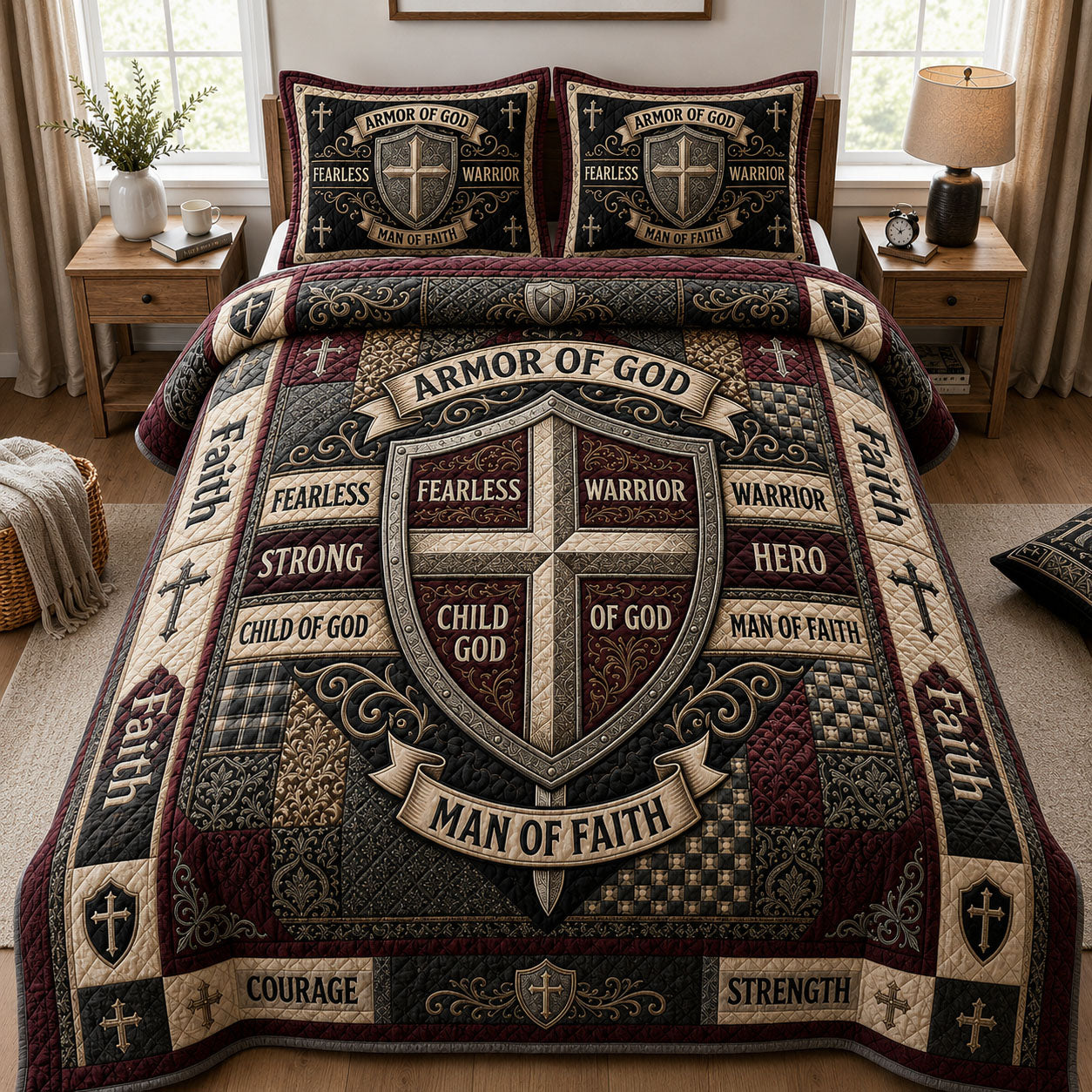 Man Of Faith Quilted Bedding Set Christian Faith Coverlet Set Home Gifts For Him