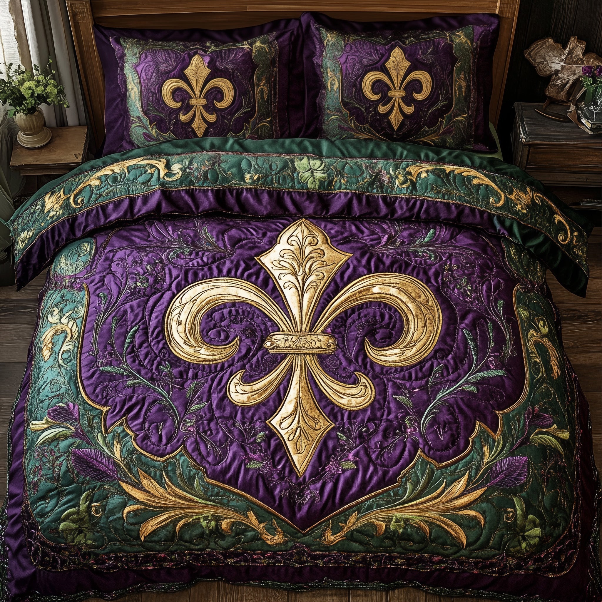 Mardi Gras Fleur de lis Quilted Bedding Set Mardi Gras Fleur Coverlet Set Gift Ideas