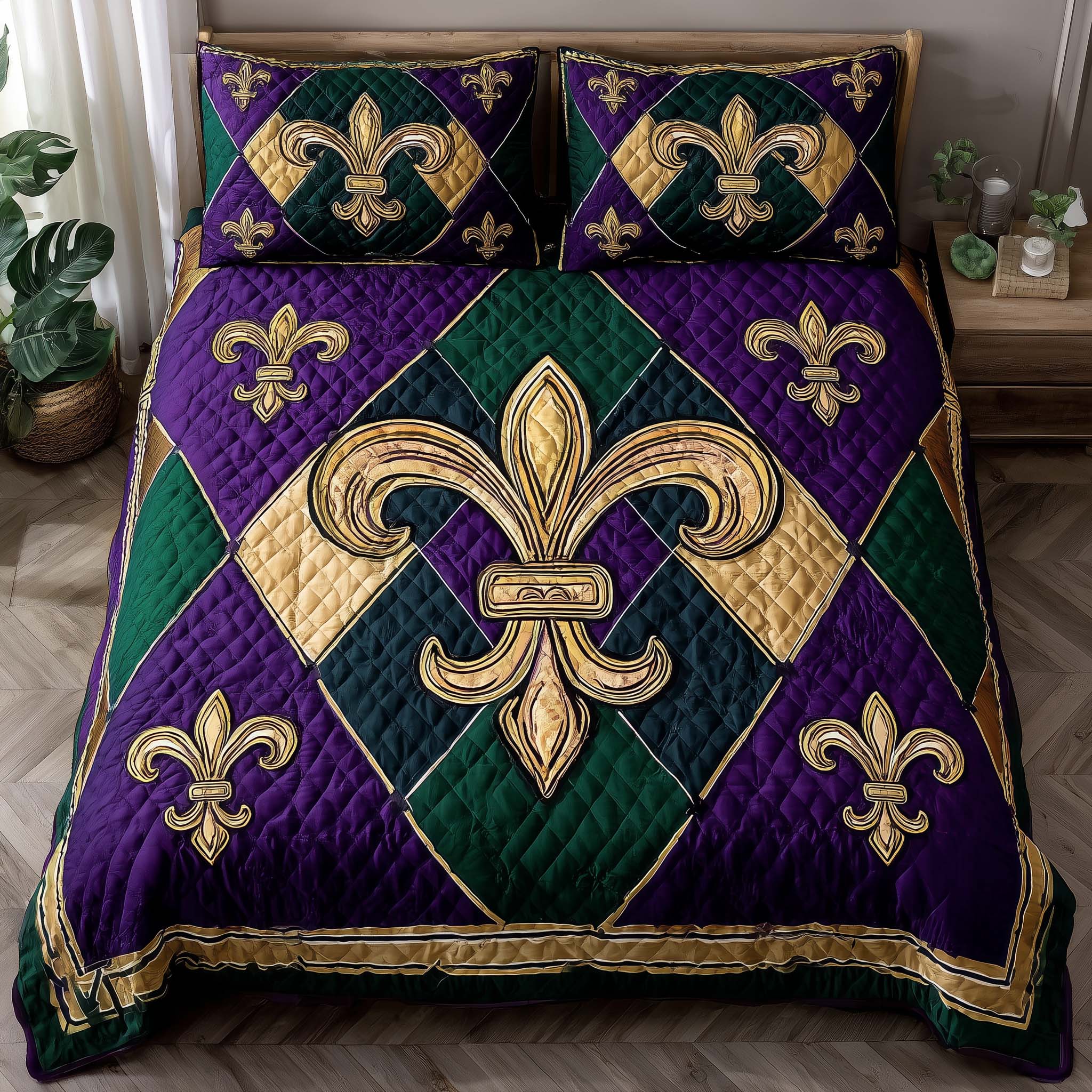 Mardi Gras Fleur Quilted Bedding Set Mardi Gras Fleur Coverlet Set Cozy Gift