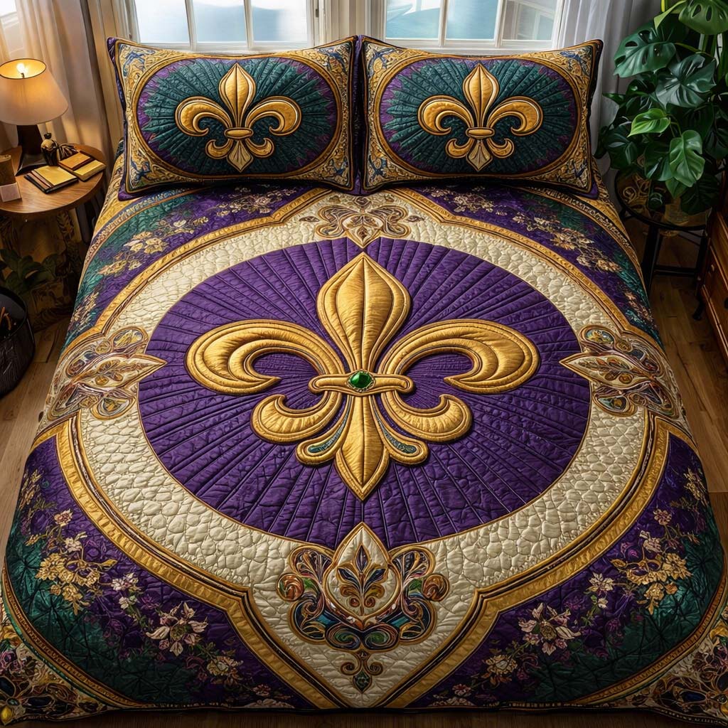 Mardi Gras Fleur Quilted Bedding Set Mardi Gras Fleur Coverlet Set Cute Gift