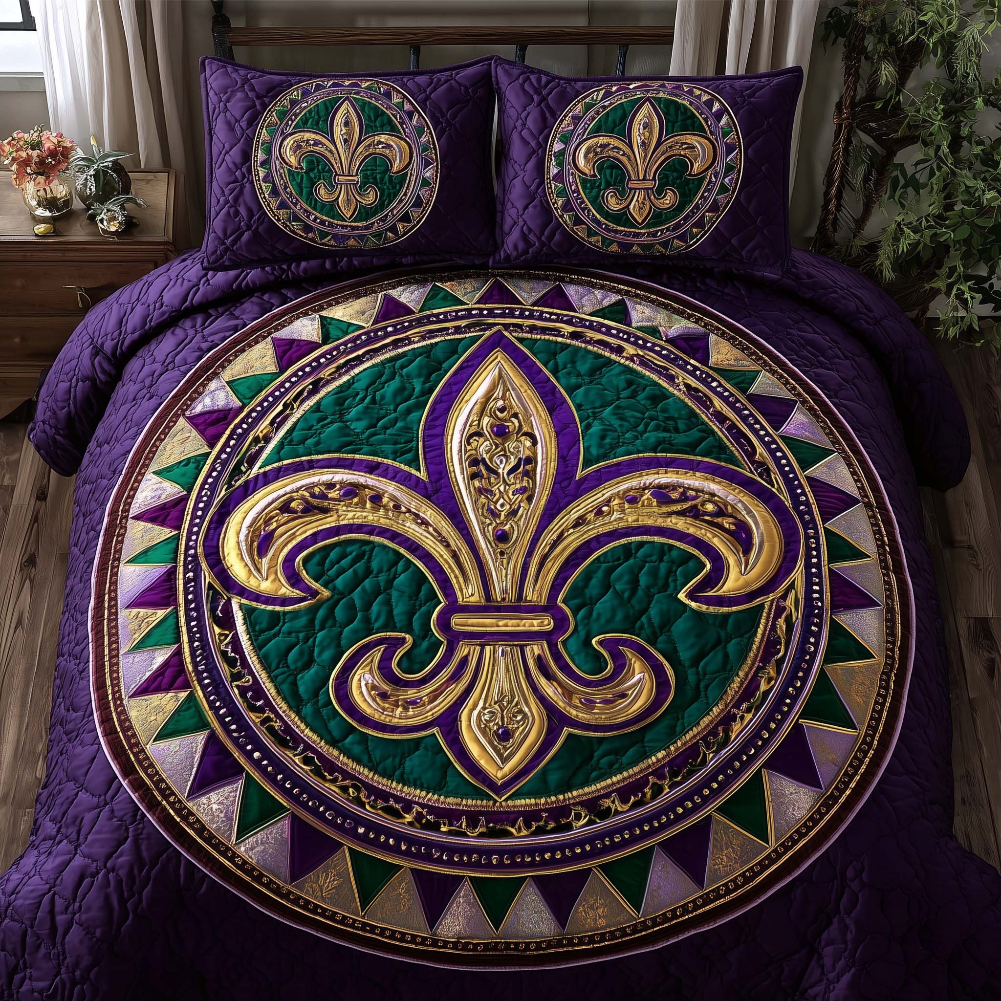 Mardi Gras Fleur Quilted Bedding Set Mardi Gras Fleur Coverlet Set House Gift