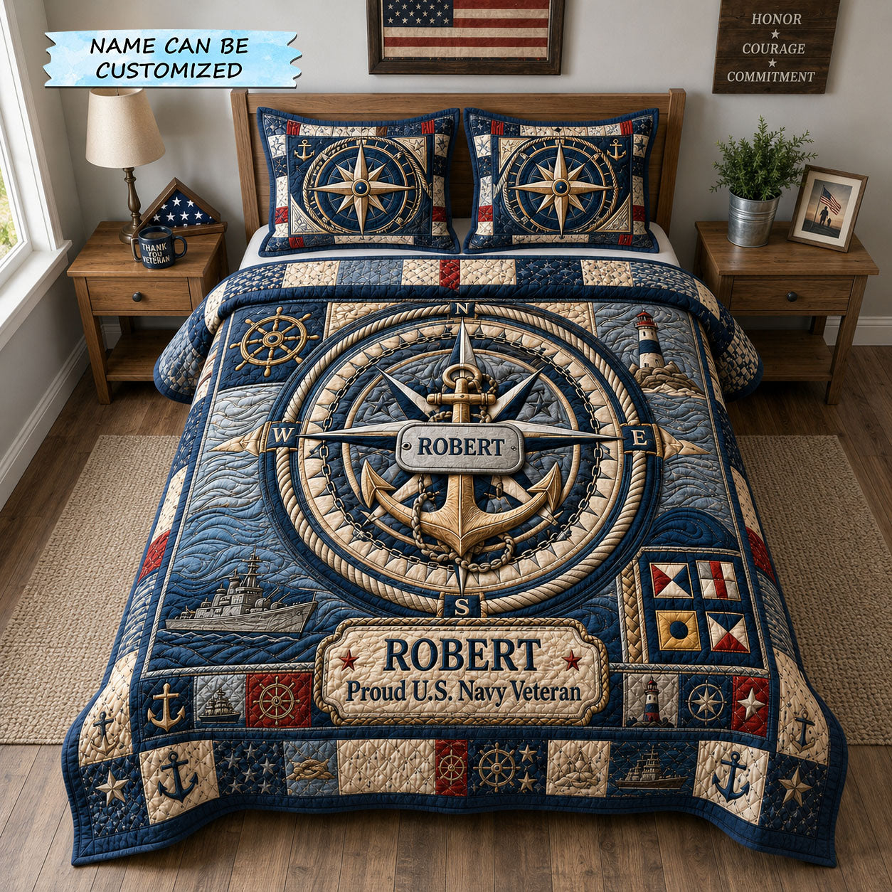 Mariner Compass Legacy Quilted Bedding Set Rustic Lifestyle Coverlet Set Cute Room Decor