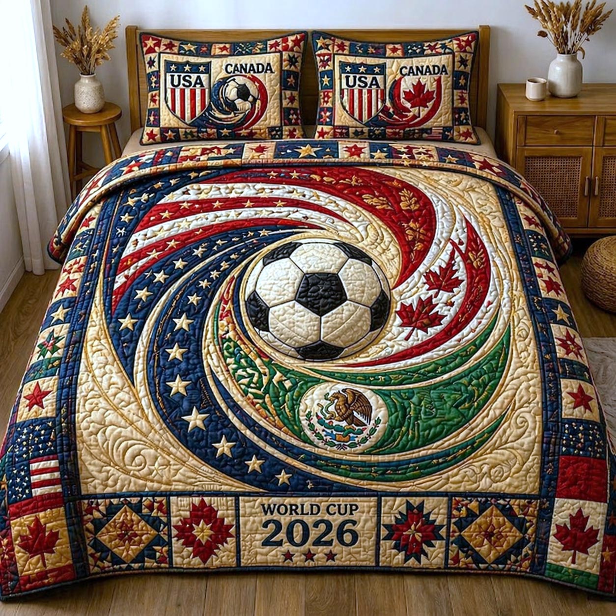 Match Day Quilted Bedding Set Rustic Lifestyle Coverlet Set Unique Decor Gift