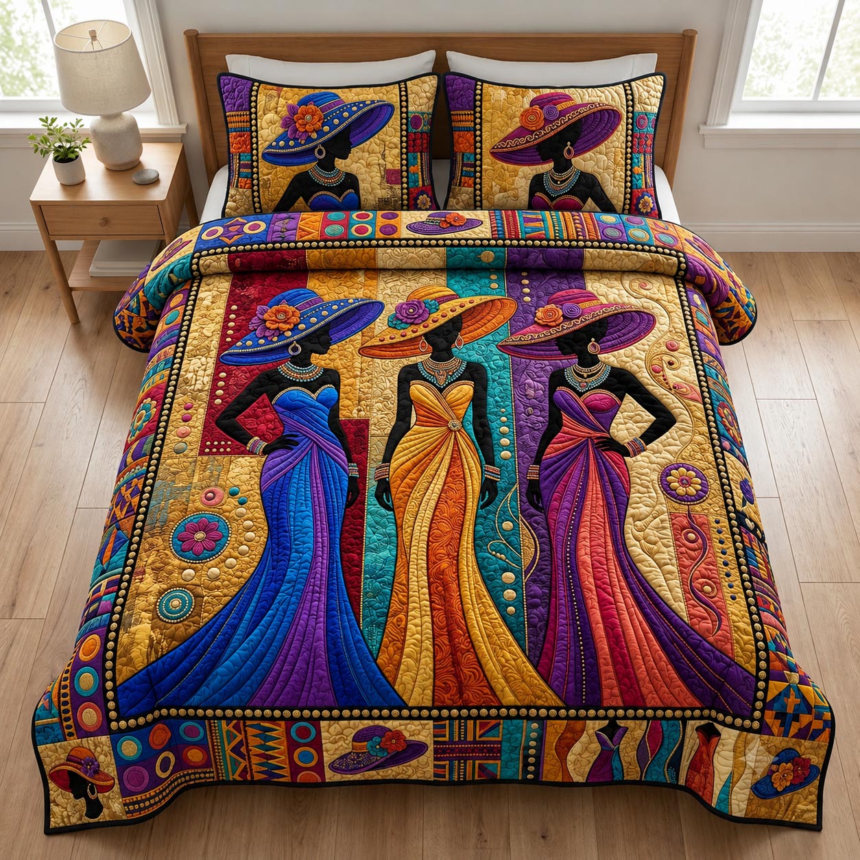 Melanin Queen Quilted Bedding Set African Heritage Coverlet Set Home Gift For Her