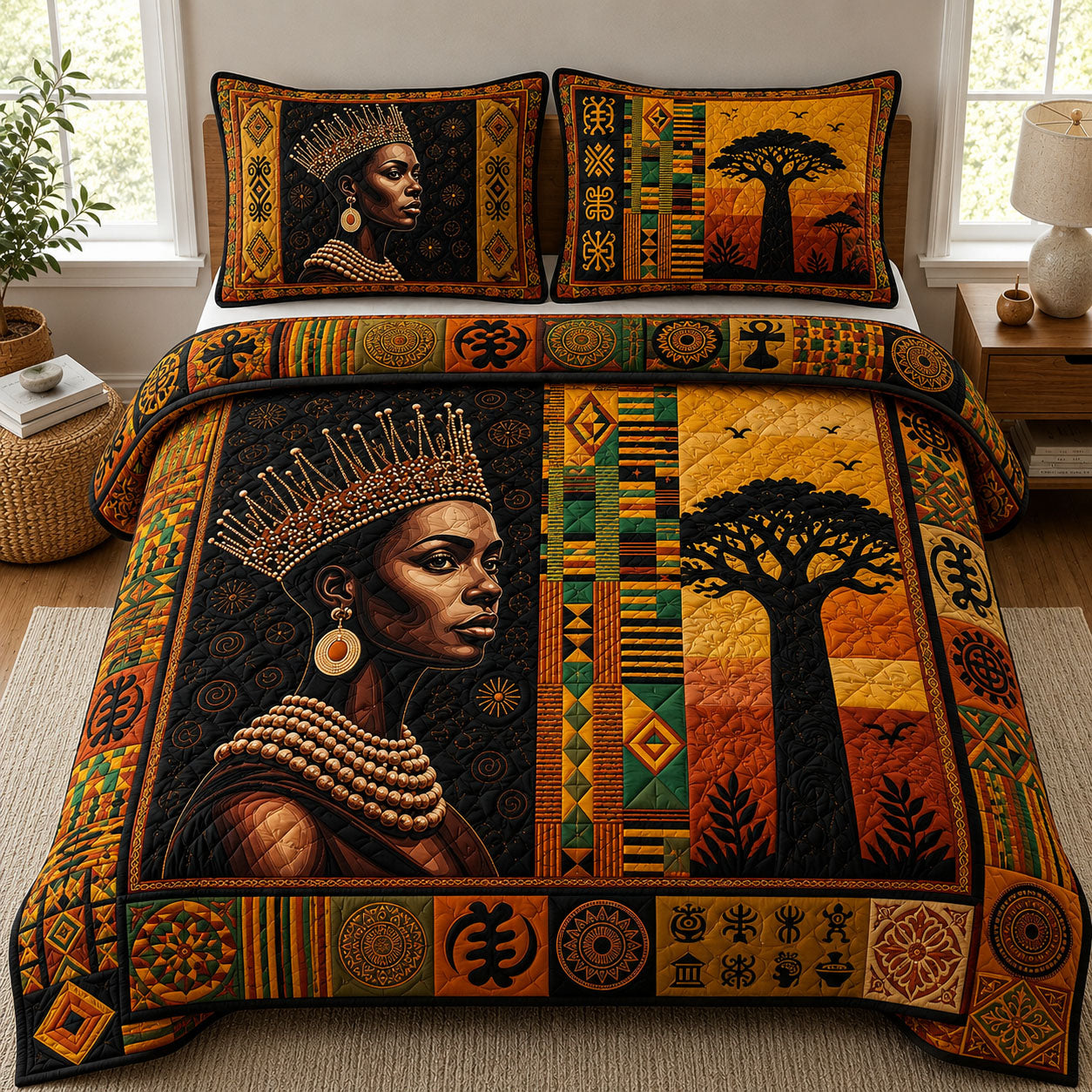 Melanin Queen Quilted Bedding Set African Heritage Coverlet Set House Lover Gift Ideas