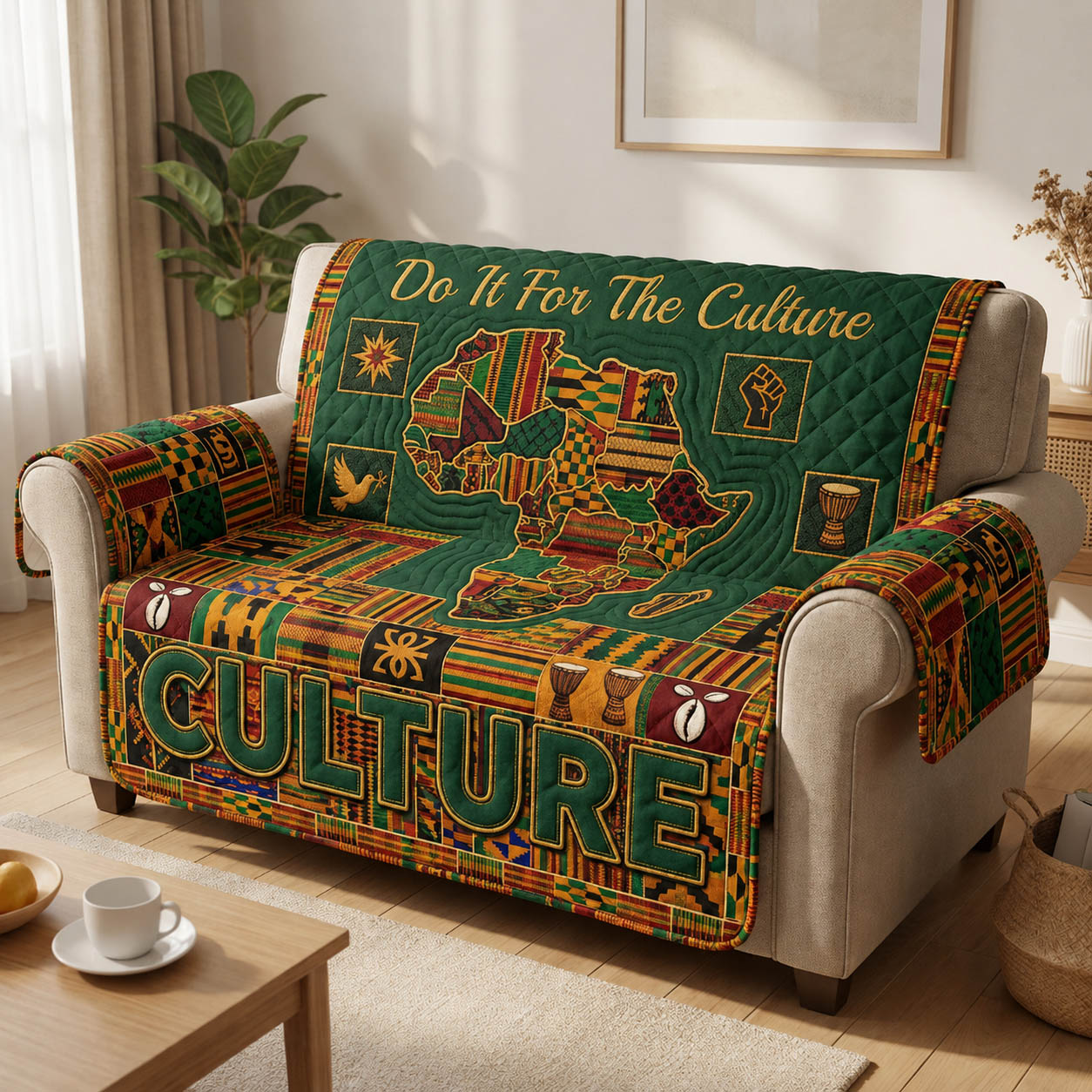 Melanin Queen Quilted Sofa Cover Cultural Pride Quilted Couch Cover Home Gift For Him