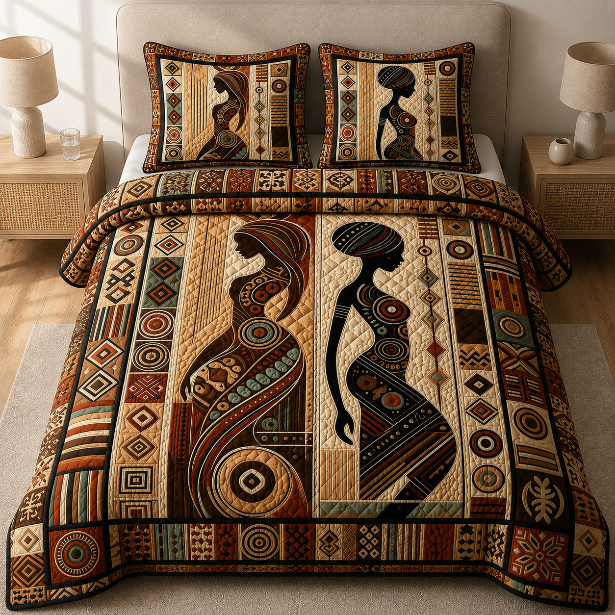 Melanin Queens Quilted Bedding Set African Heritage Coverlet Set Home Lover Gift Ideas
