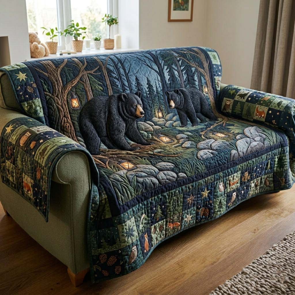 Midnight Forest Quilted Sofa Cover Woodland Retreat Quilted Couch Cover Great Gift