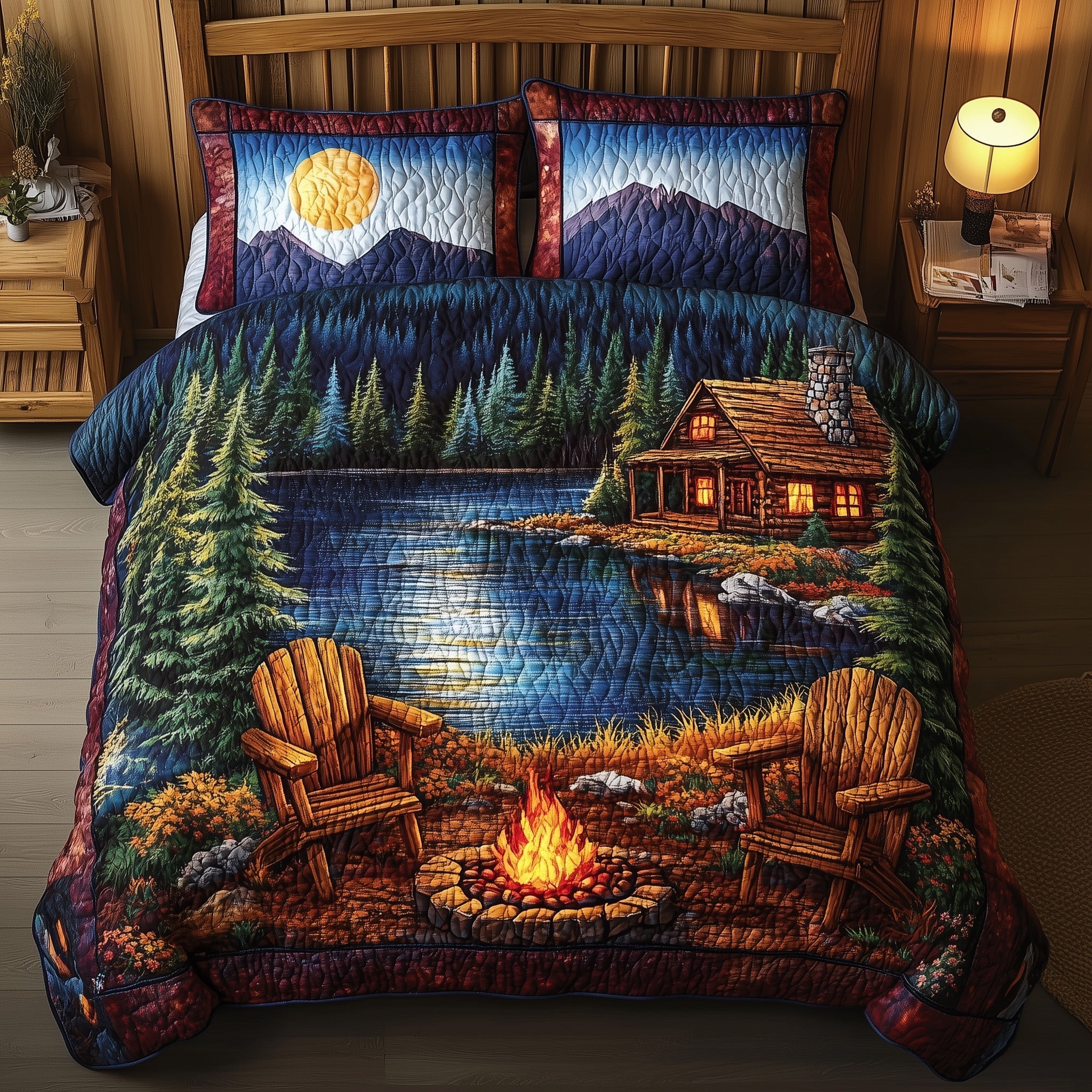 Midnight Harmony Quilted Bedding Set Rustic Lifestyle Coverlet Set Gifts For Home Lover
