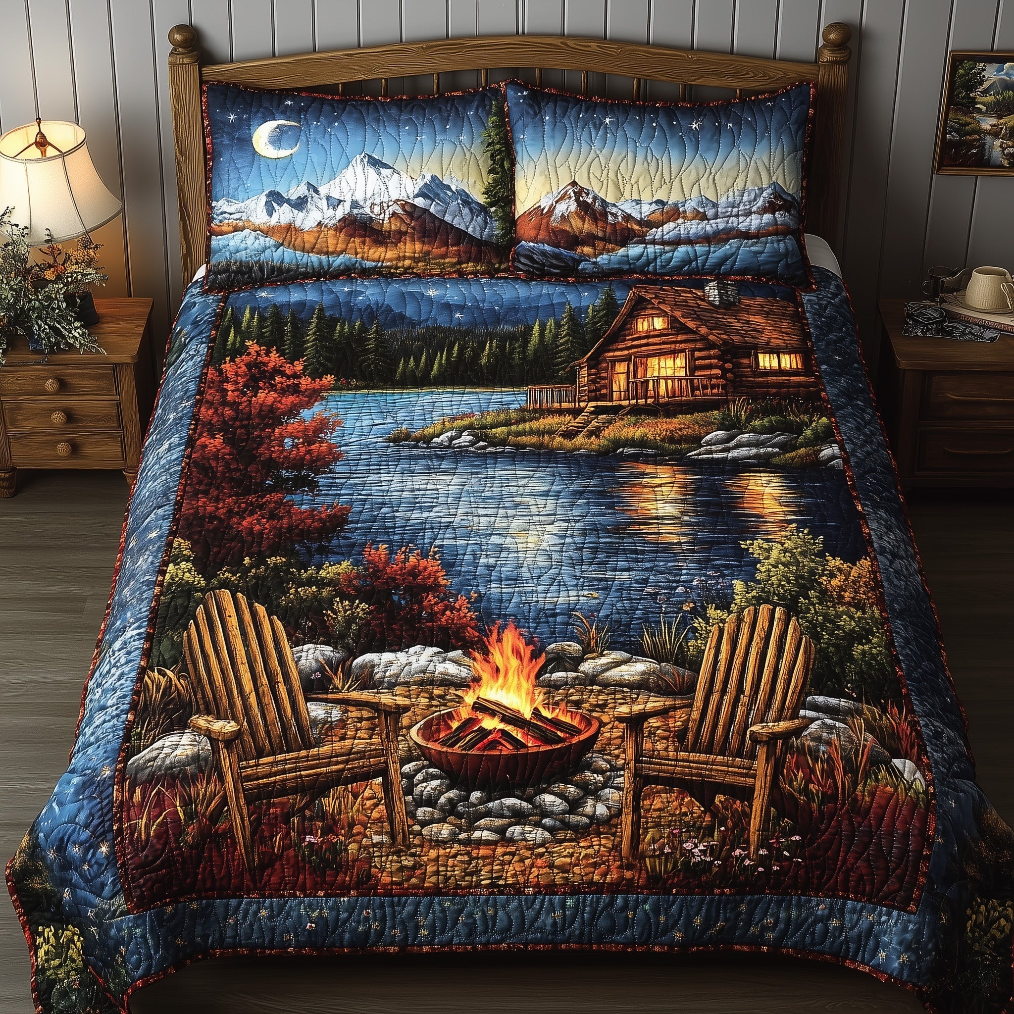 Midnight Harmony Quilted Bedding Set Rustic Lifestyle Coverlet Set Room Decor Ideas