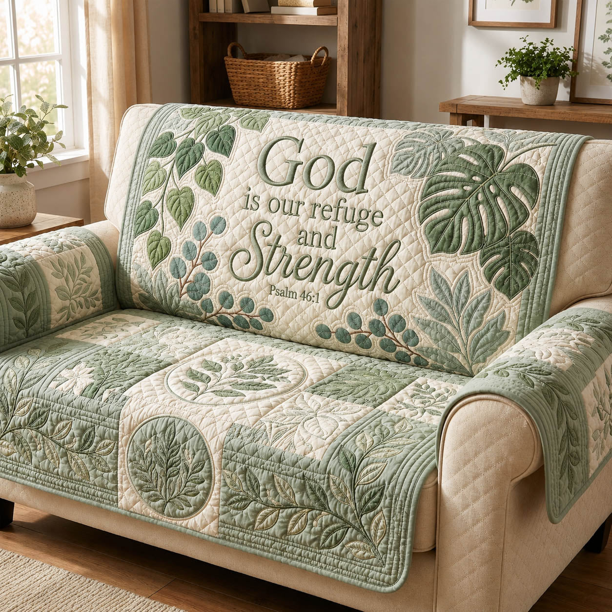 Monstera Psalm 46 1 Quilted Sofa Cover Spooky Season Quilted Couch Cover New Home Gift Ideas