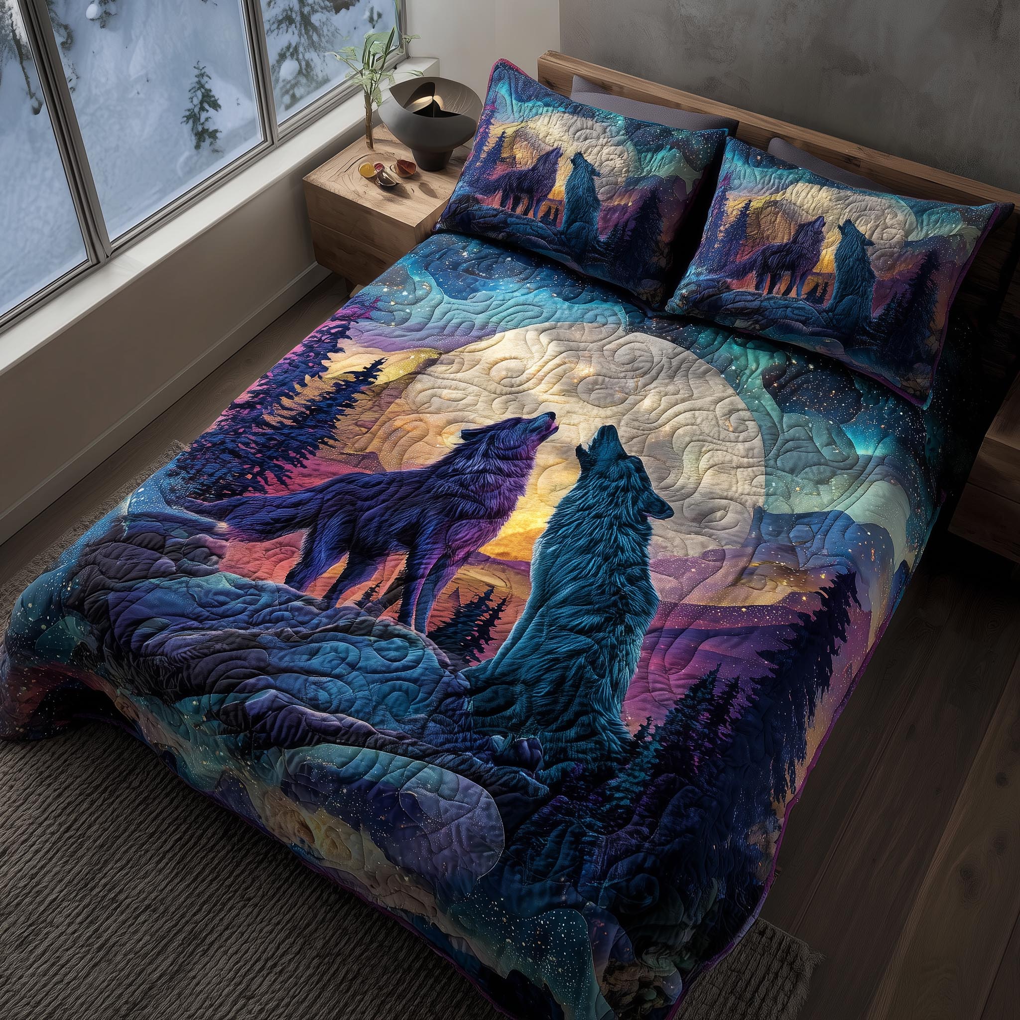 Moonbound Mates Quilted Bedding Set Rustic Lifestyle Coverlet Set Trendy Gift