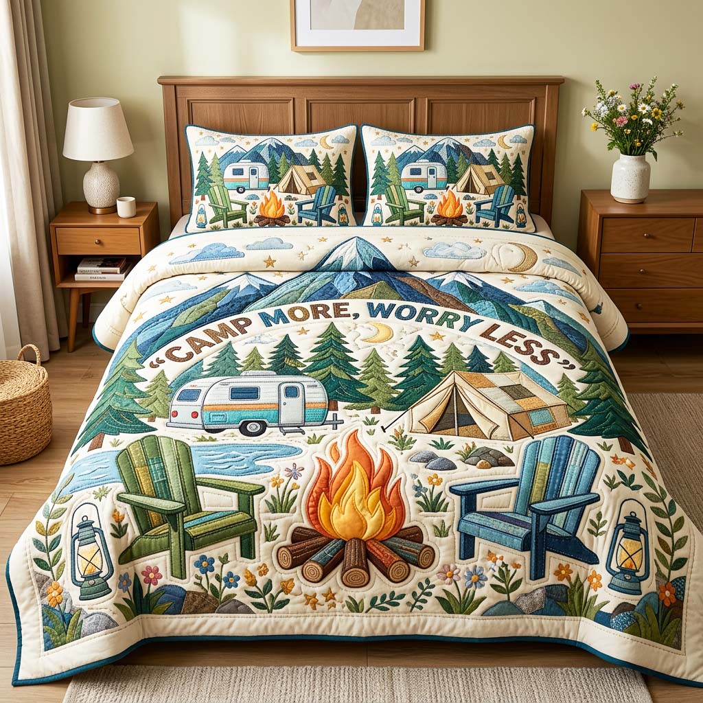 Mountain Camp Quilted Bedding Set Camping Lifestyle Coverlet Set Home Decor Ideas
