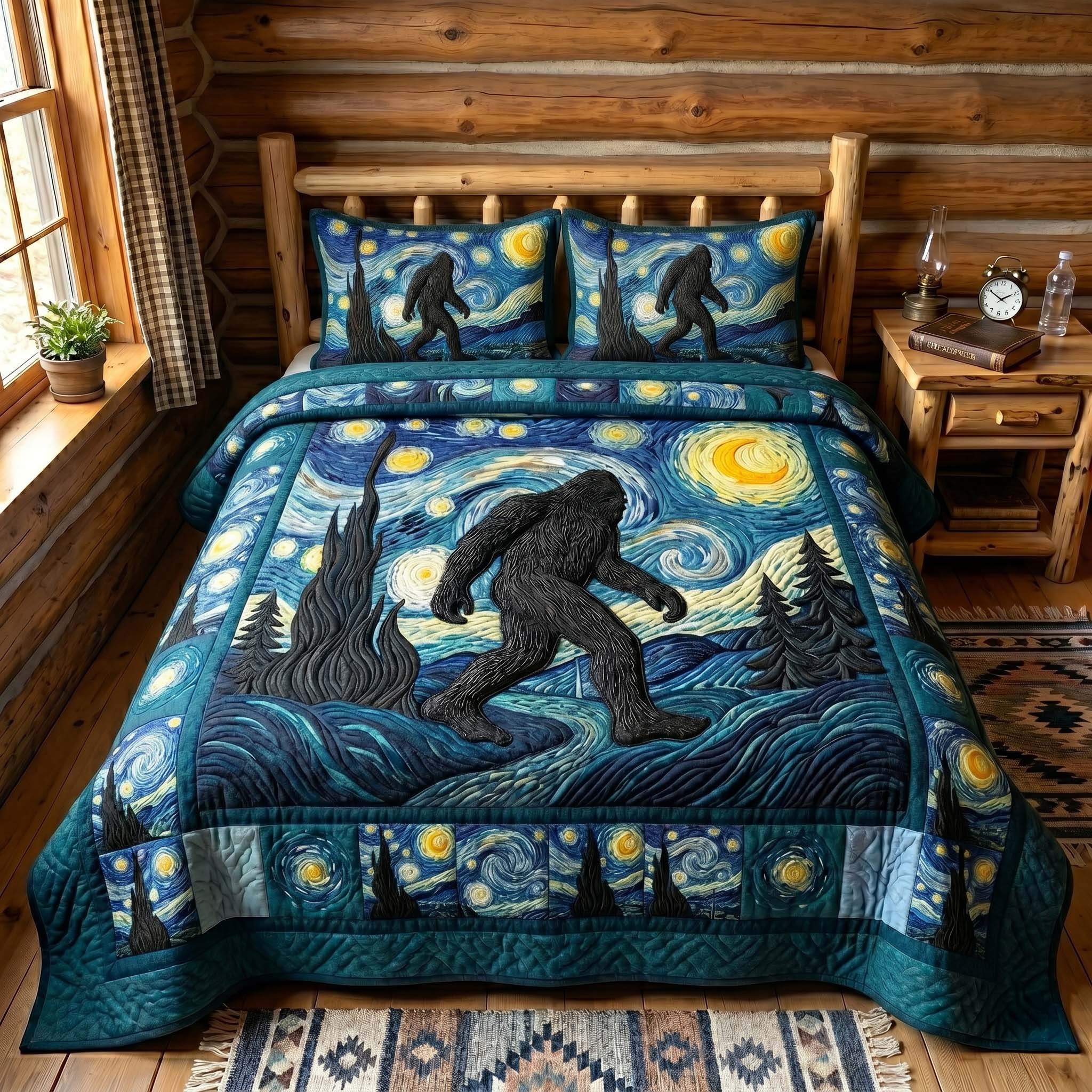 Mystic Sasquatch Quilted Bedding Set Sasquatch Lover Coverlet Set Gift For House Lover