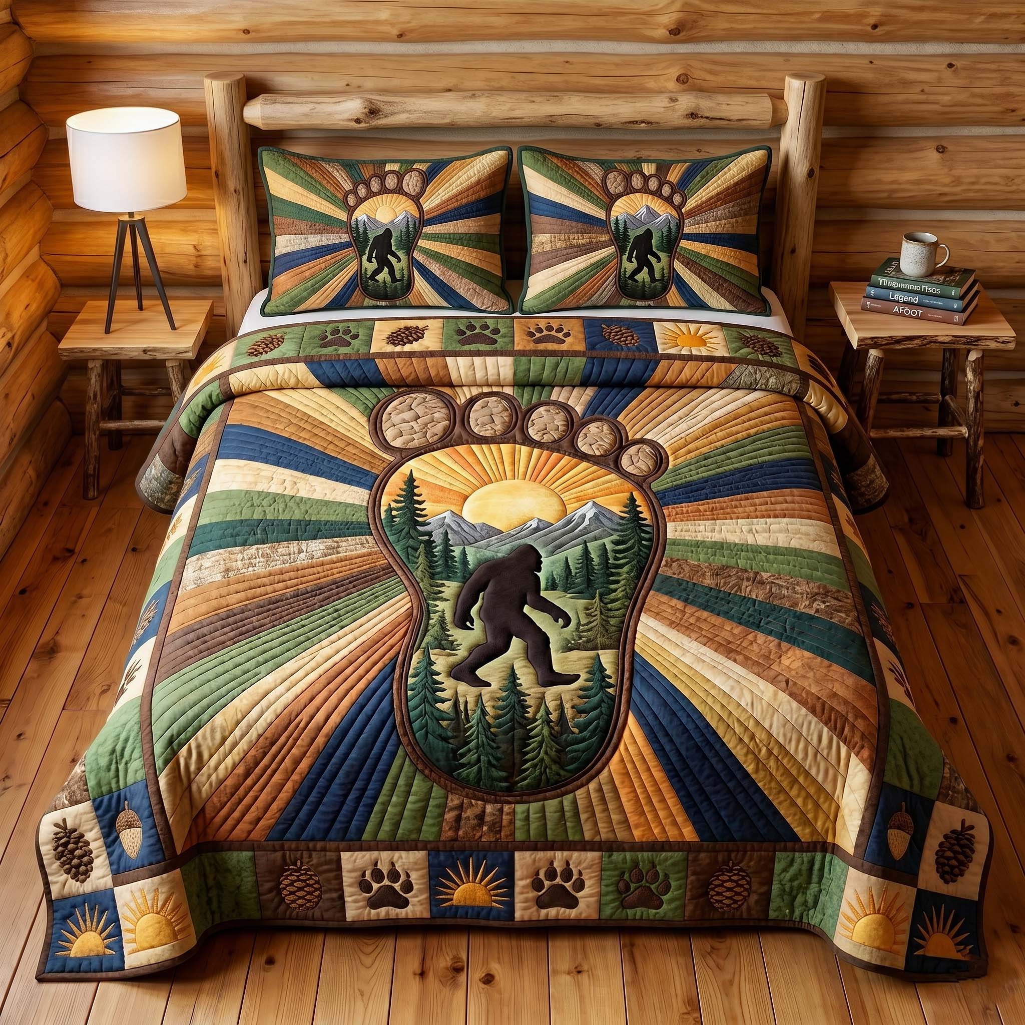 Mystic Sasquatch Quilted Bedding Set Sasquatch Lover Coverlet Set Gift For New Home