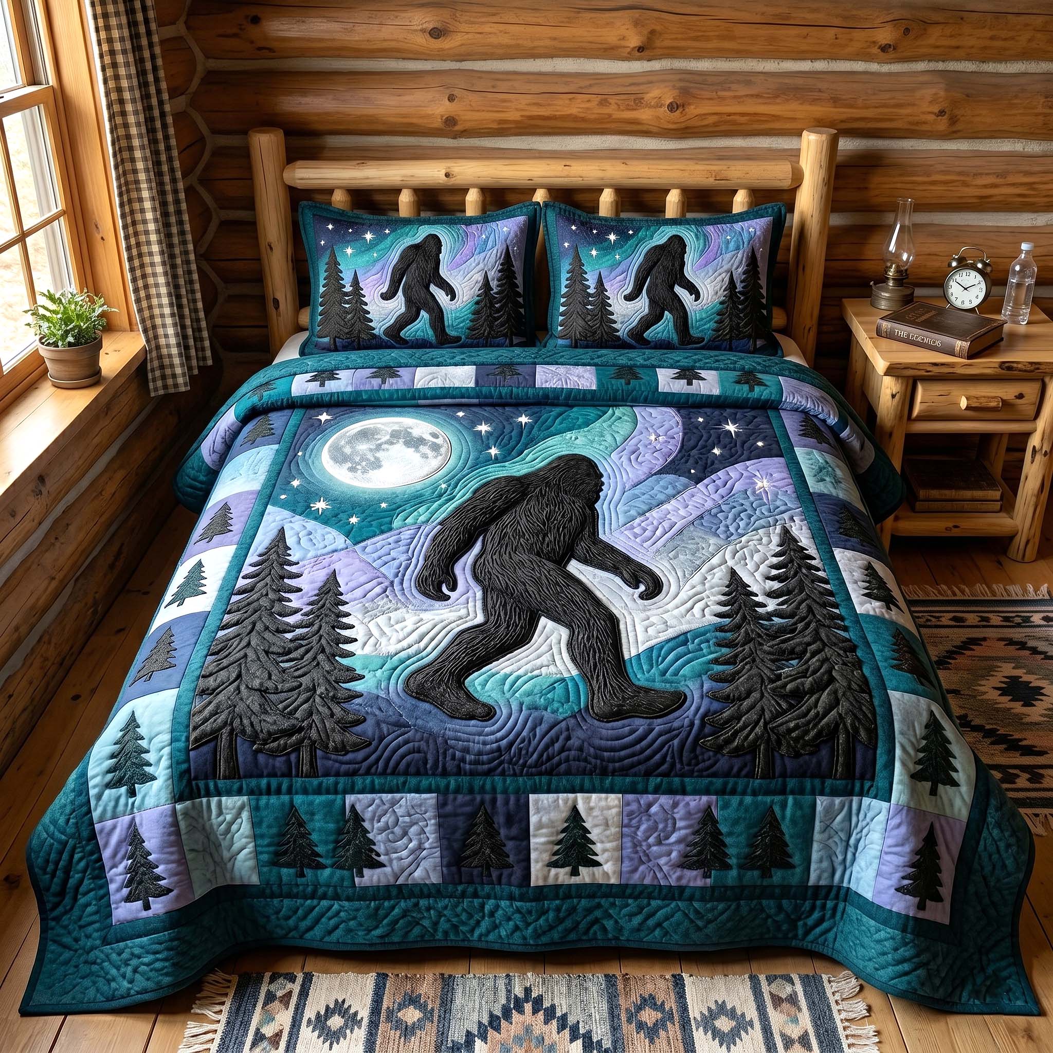 Mystic Sasquatch Quilted Bedding Set Sasquatch Lover Coverlet Set House Lover Gift