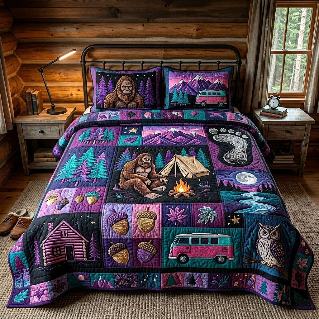 Mystic Sasquatch Quilted Bedding Set Sasquatch Lover Coverlet Set New Home Gift