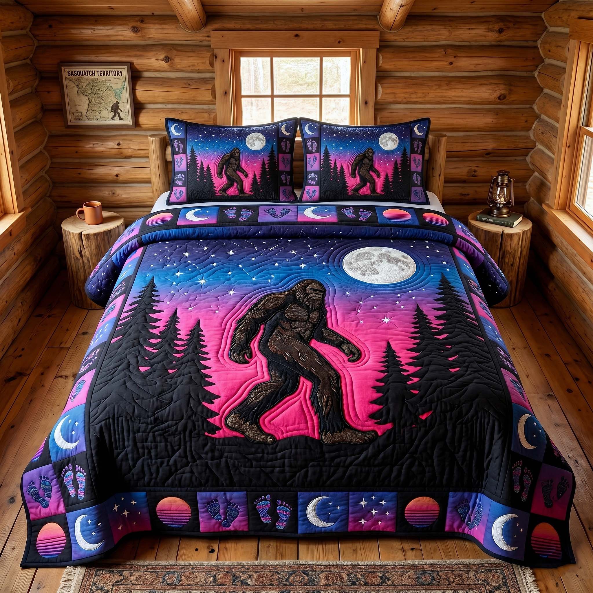 Mystic Sasquatch Quilted Bedding Set Sasquatch Lover Coverlet Set New Home Gift Ideas