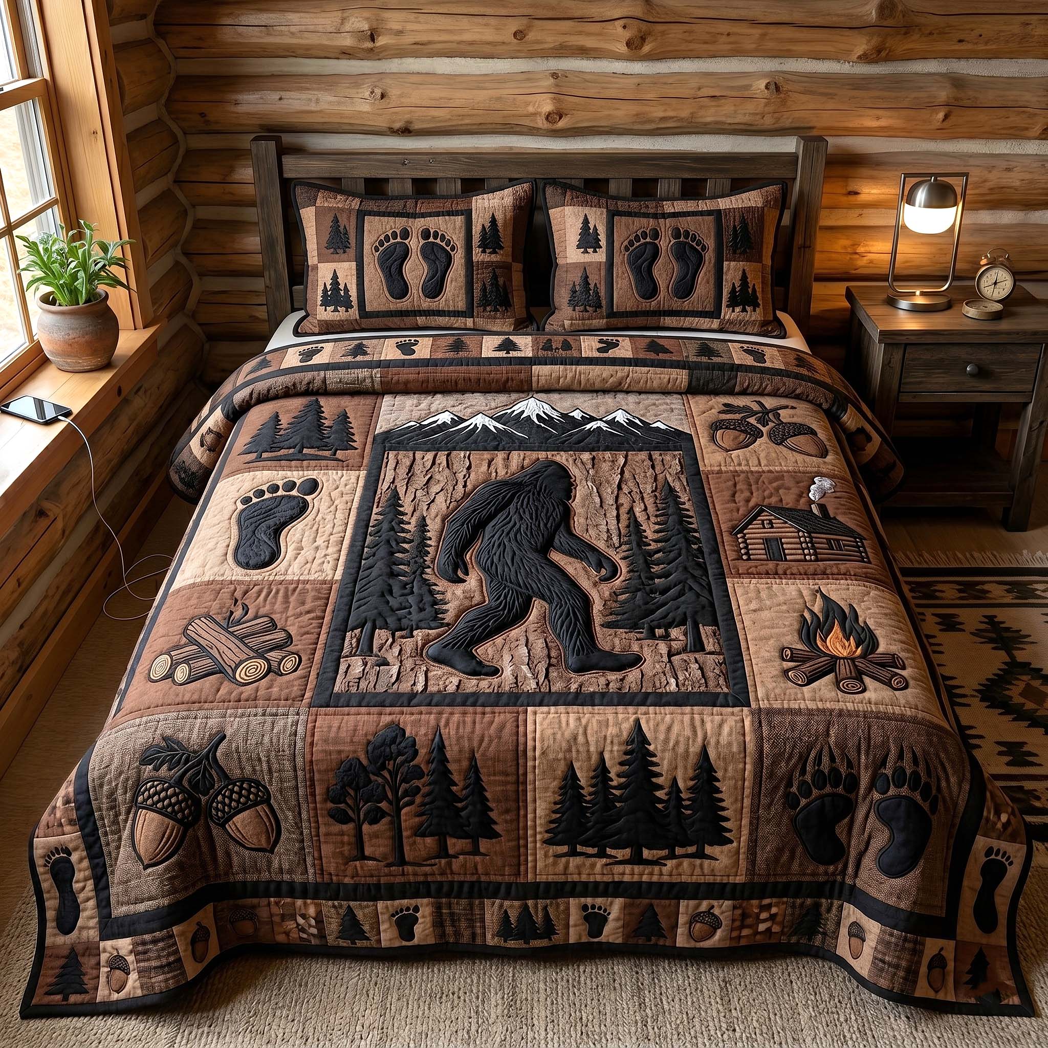 Mystic Sasquatch Quilted Bedding Set Sasquatch Lover Coverlet Set Room Lover Gift