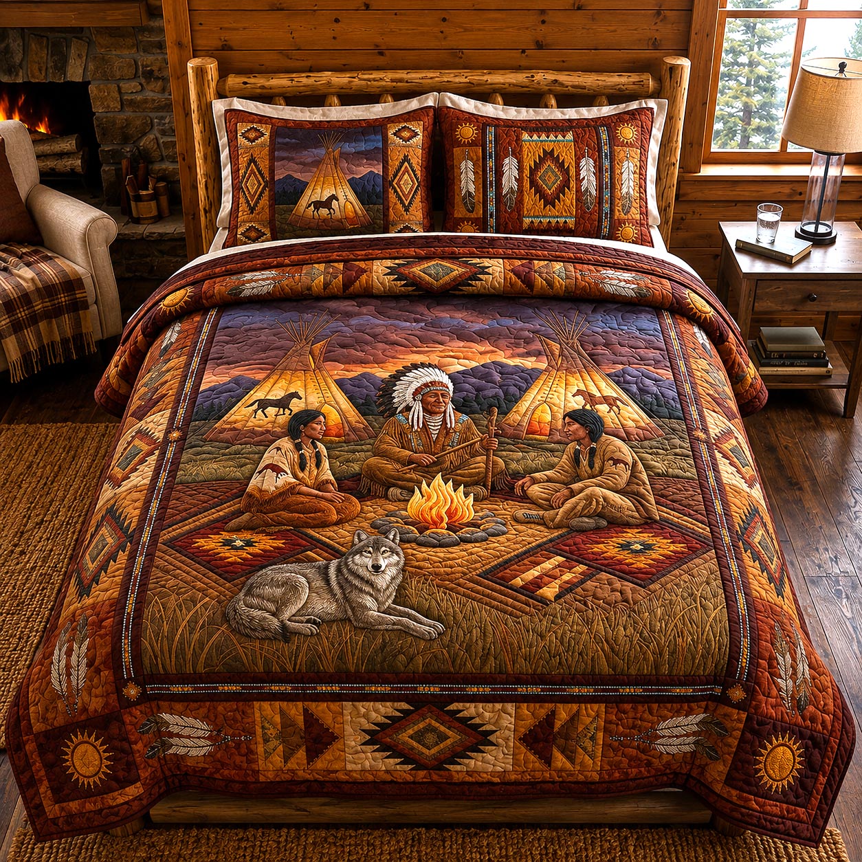 Native Beauty Quilted Bedding Set Rustic Lifestyle Coverlet Set Cozy Living Gift Ideas